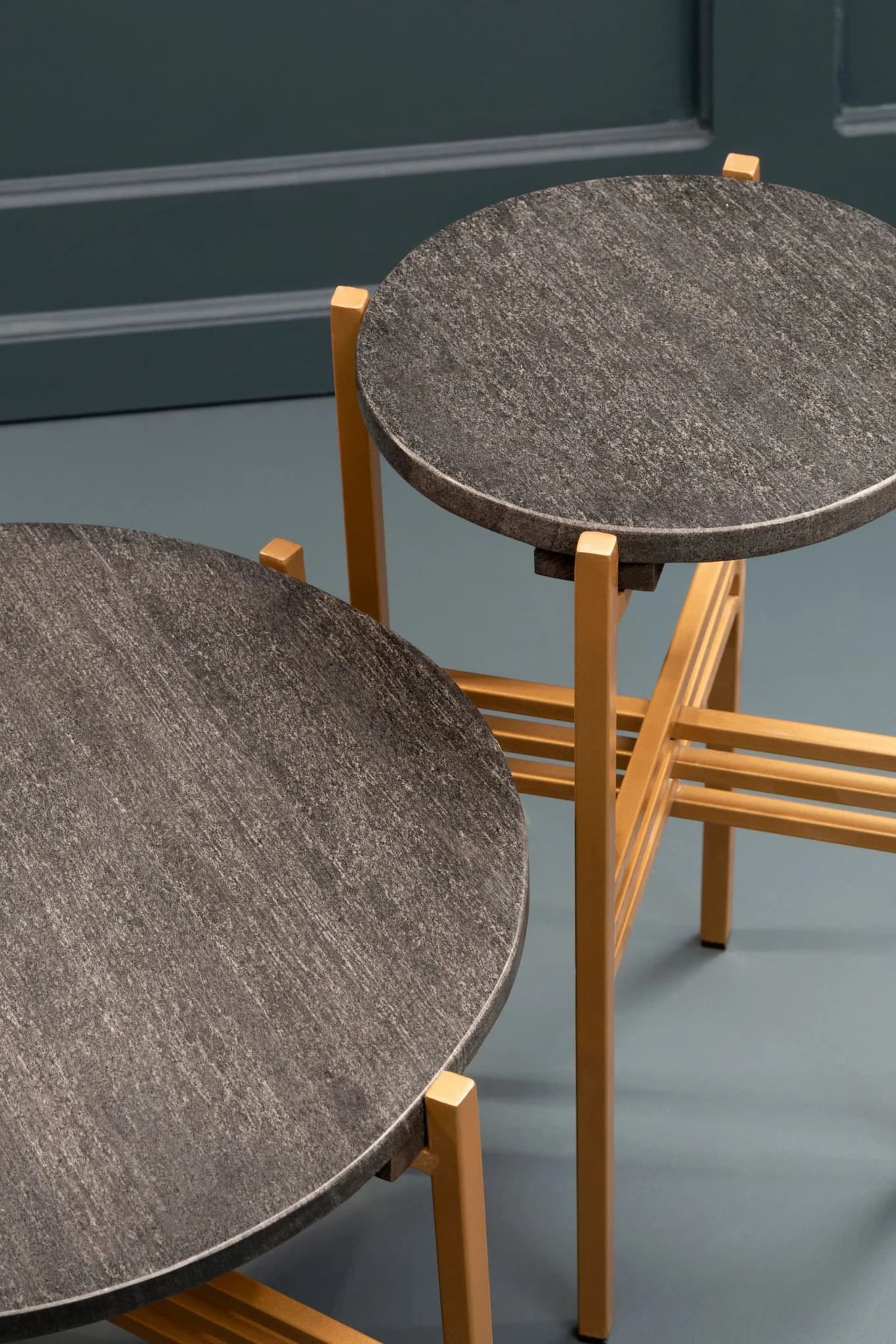 Varana Set of 2 Black Marble Top Round Side Table - Tables, photo 2 of 8