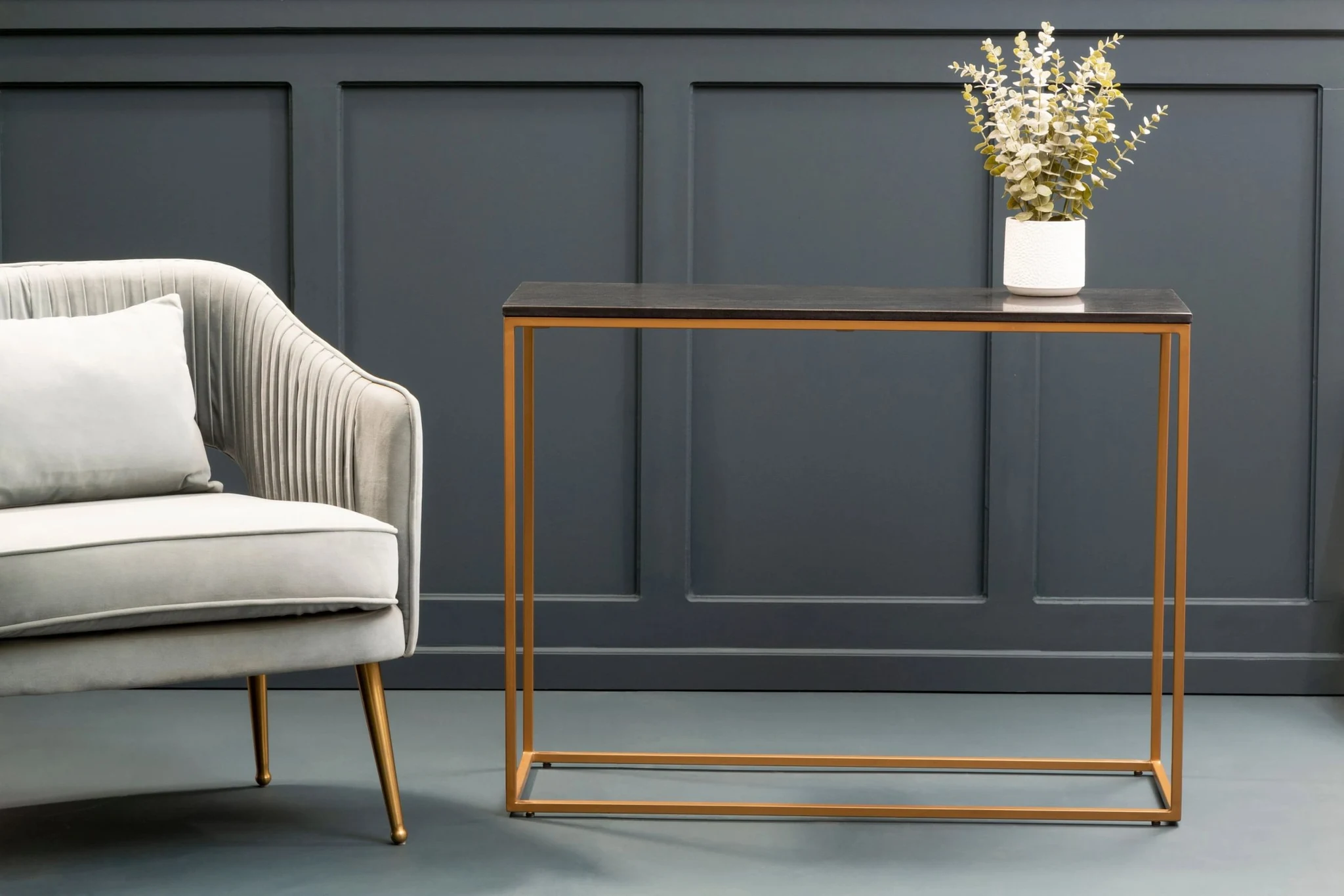 Varana Black Marble Top Console Table With Gold Iron Frame - Tables, photo 5 of 8