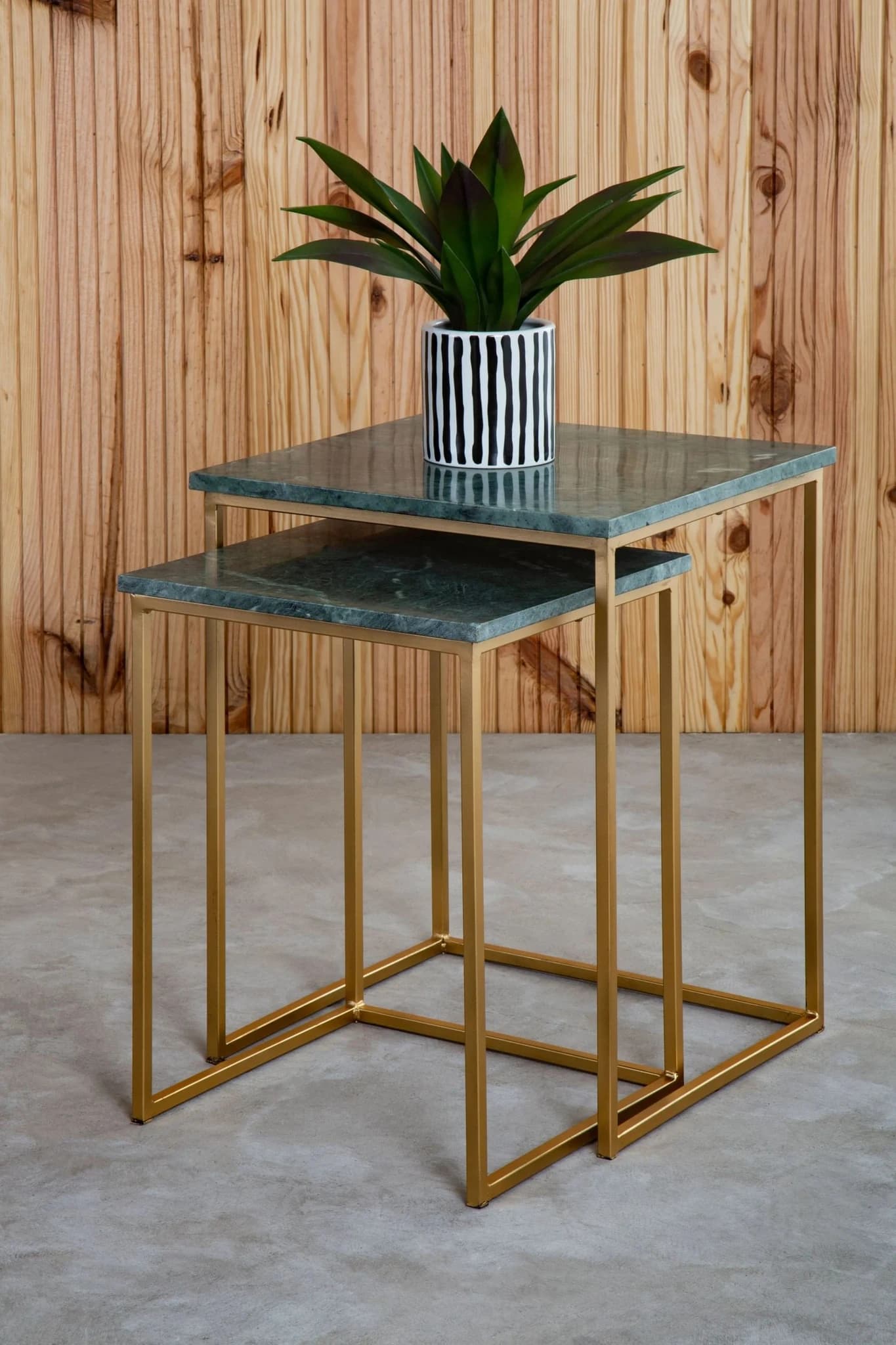 Mandoli Green Marble and Gold Finish Set of 2 Nesting Tables - Tables, photo 5 of 8