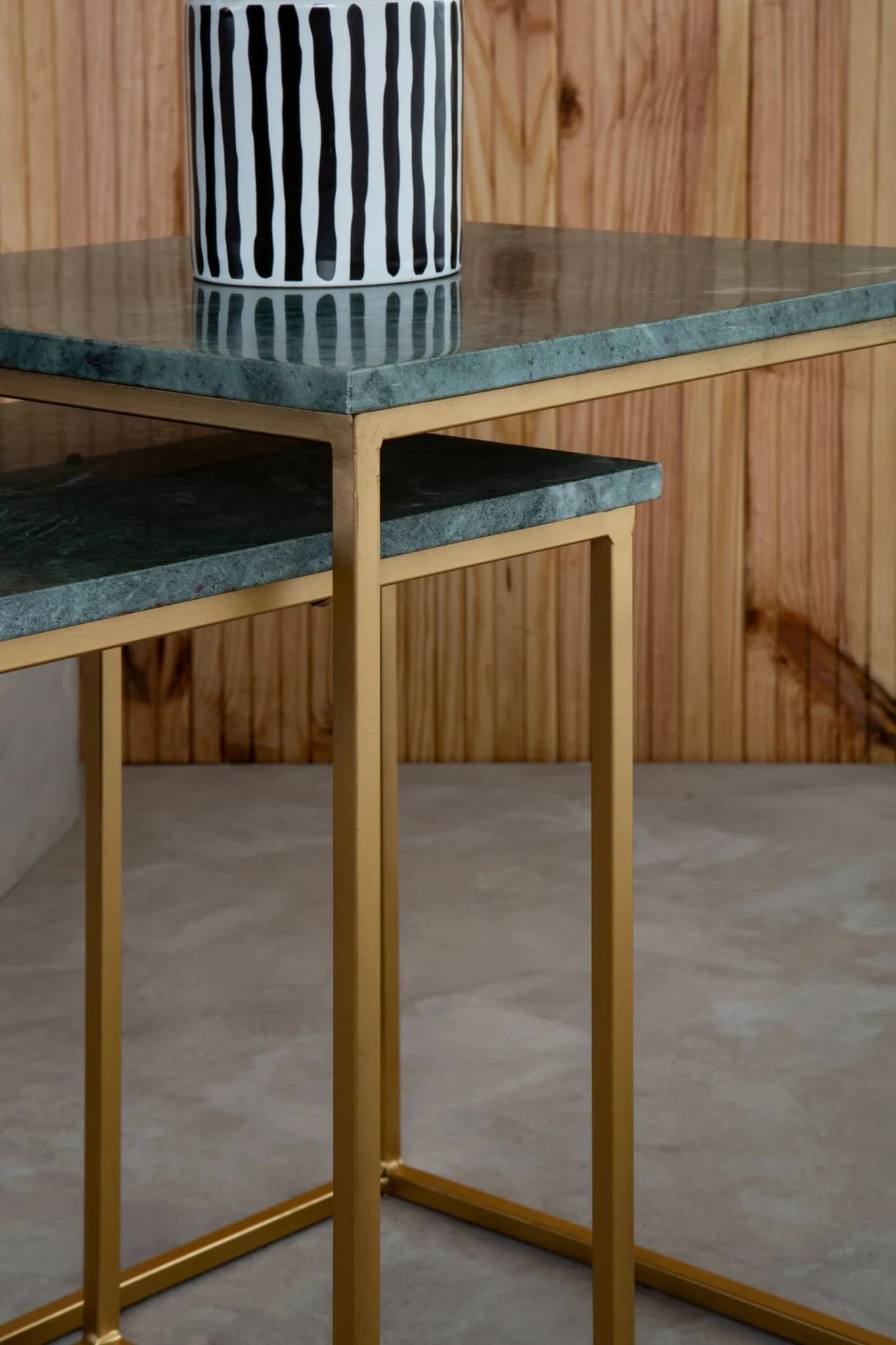 Mandoli Green Marble and Gold Finish Set of 2 Nesting Tables - Tables, photo 4 of 8