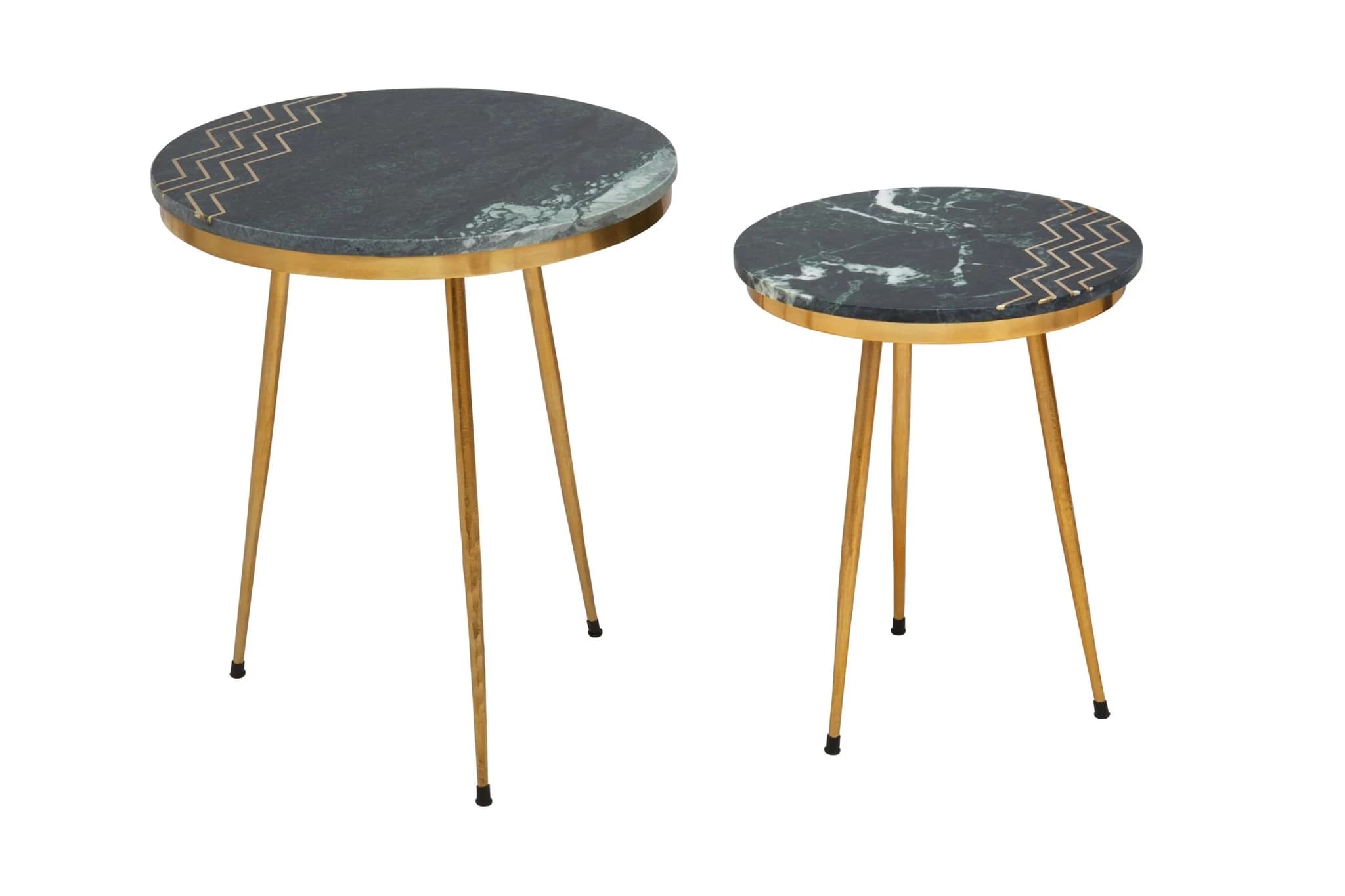 Nirav Green Marble and Gold Finish Set of 2 Side Tables - Tables, photo 4 of 8