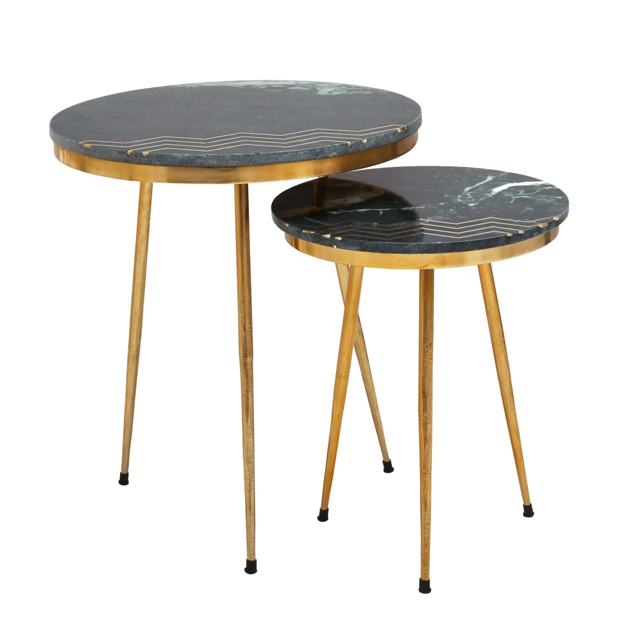Nirav Green Marble and Gold Finish Set of 2 Side Tables - Tables, photo 3 of 8