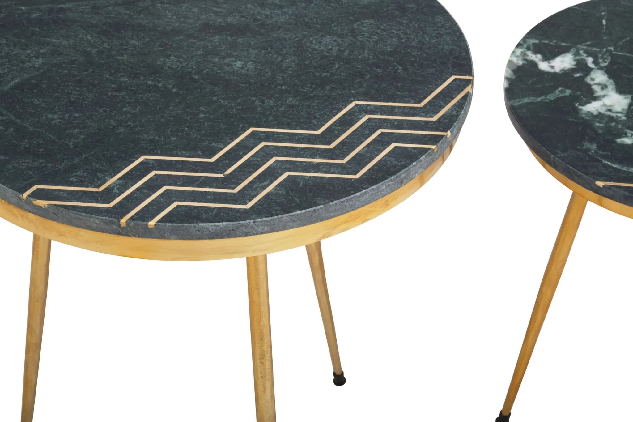 Nirav Green Marble and Gold Finish Set of 2 Side Tables - Tables, photo 5 of 8