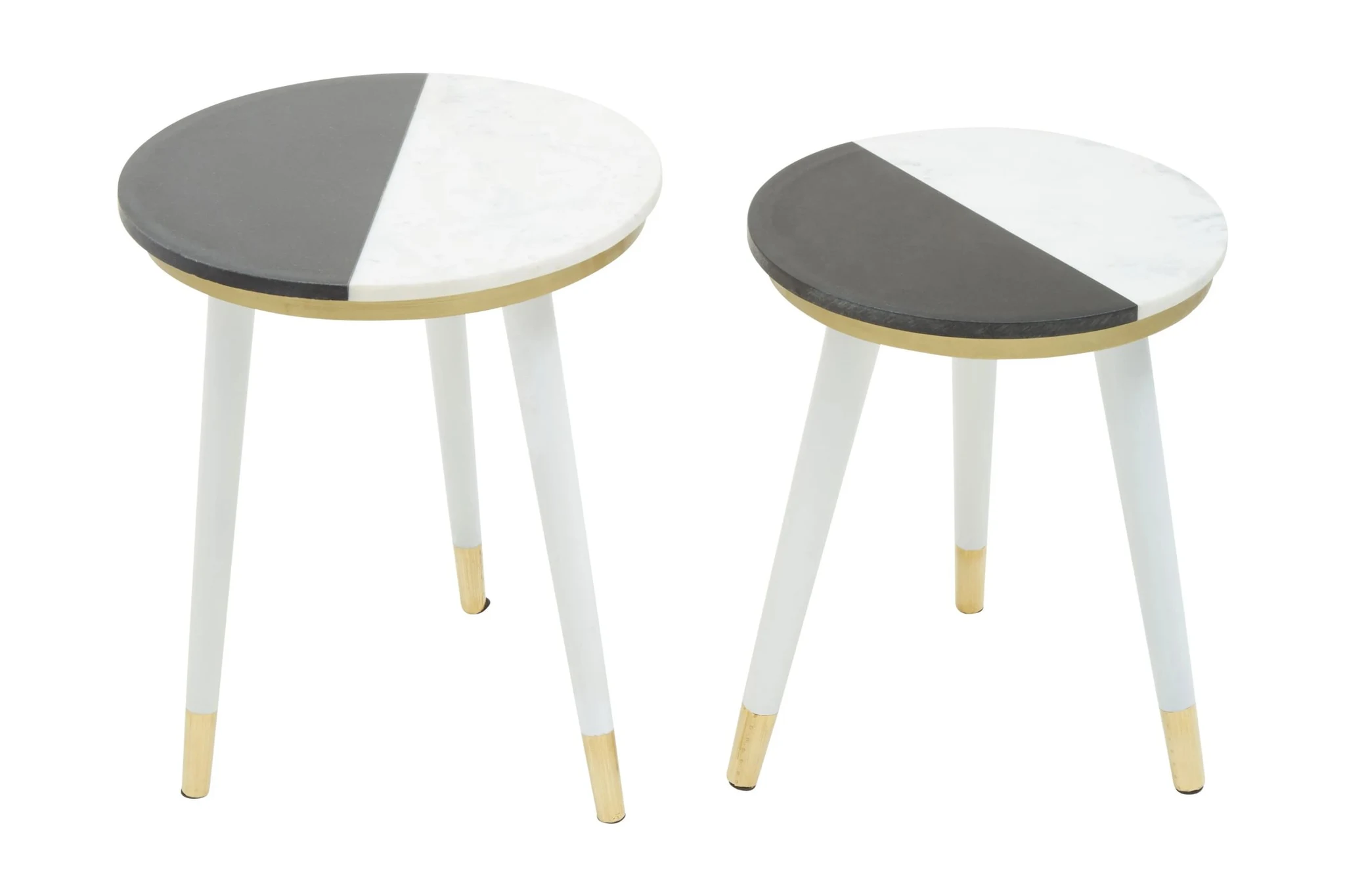 Nirav Black And White Marble Set of 2 Side Tables - Tables, photo 2 of 5