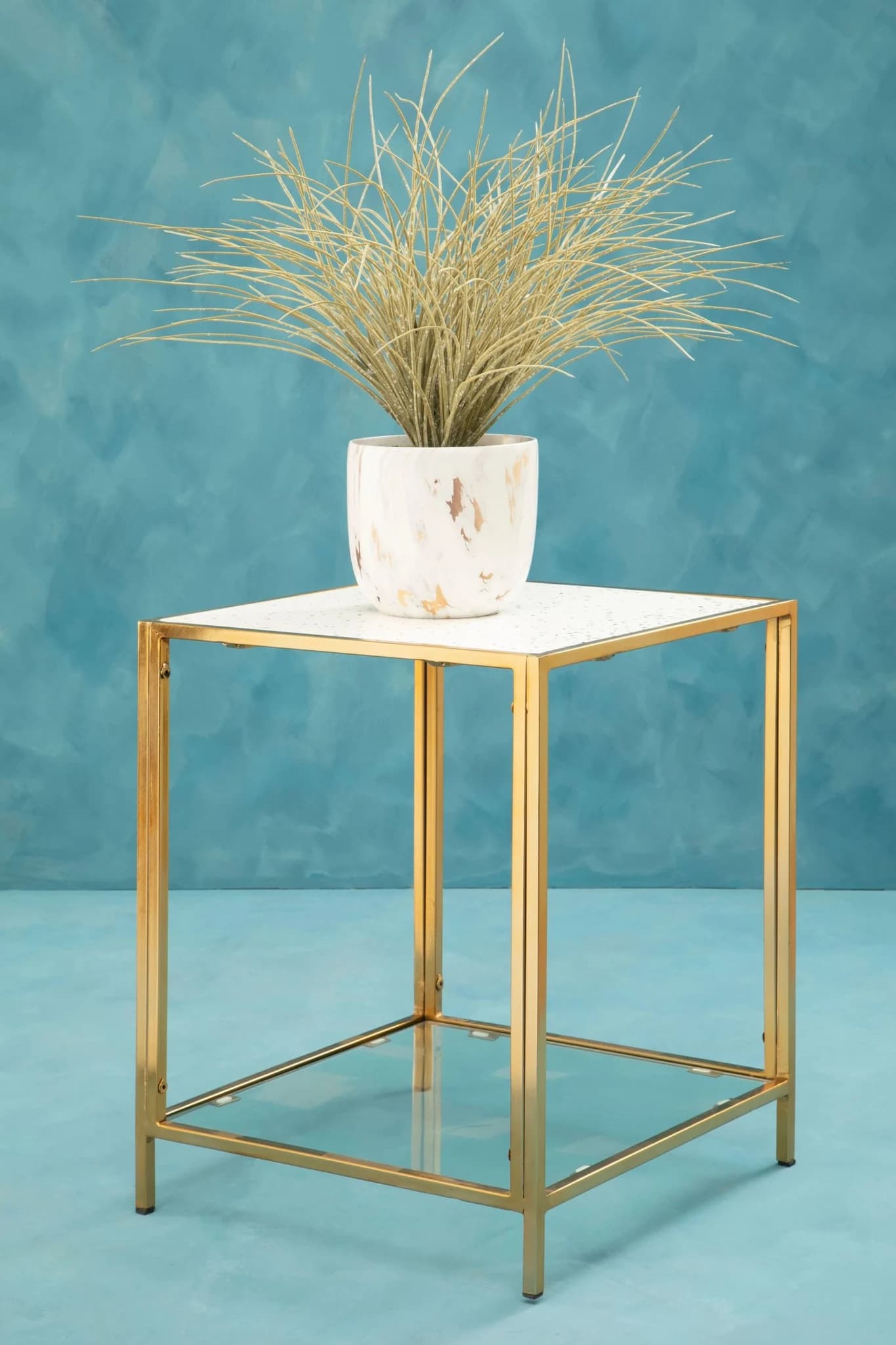 Novi White Terrazzo Effect and Gold Frame Side Table - Tables, photo 4 of 8