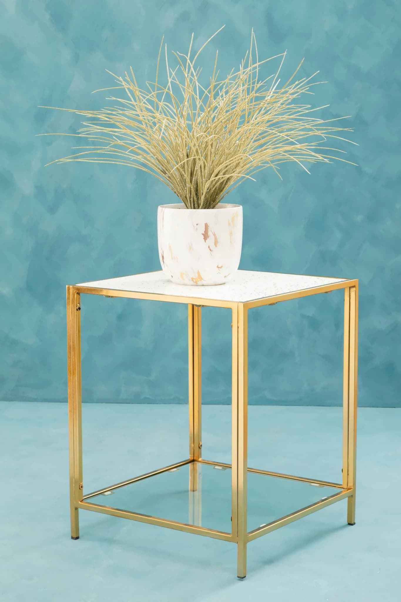 Novi White Terrazzo Effect and Gold Frame Side Table - Tables, photo 2 of 8