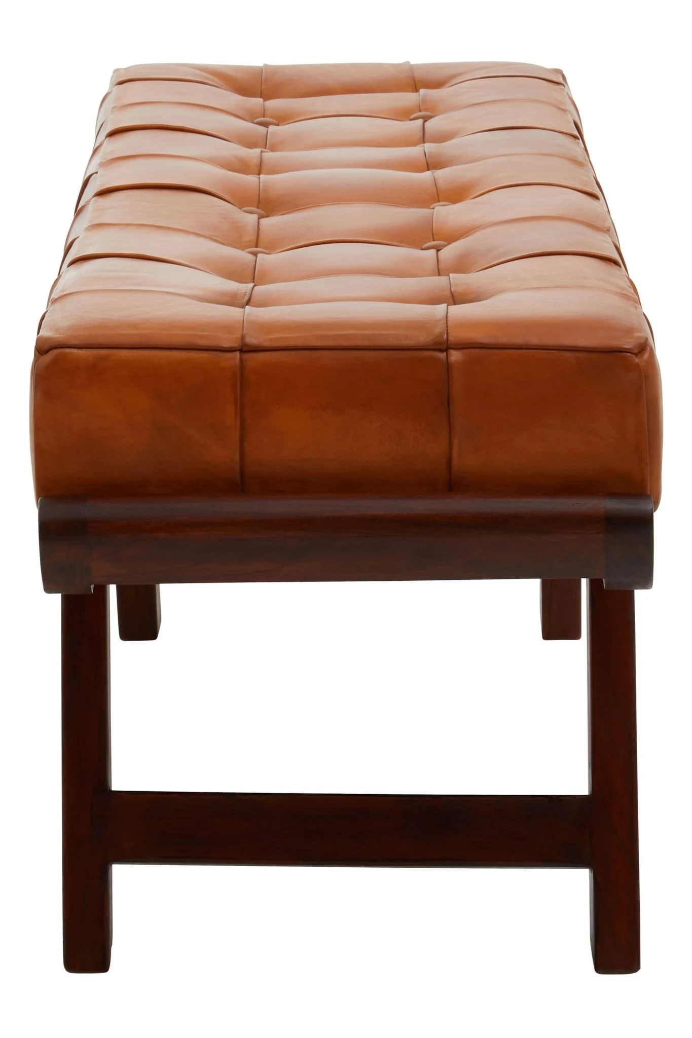 Inca Brown Leather Bench with Cedar Wood Angular Base - Seating, photo 8 of 8