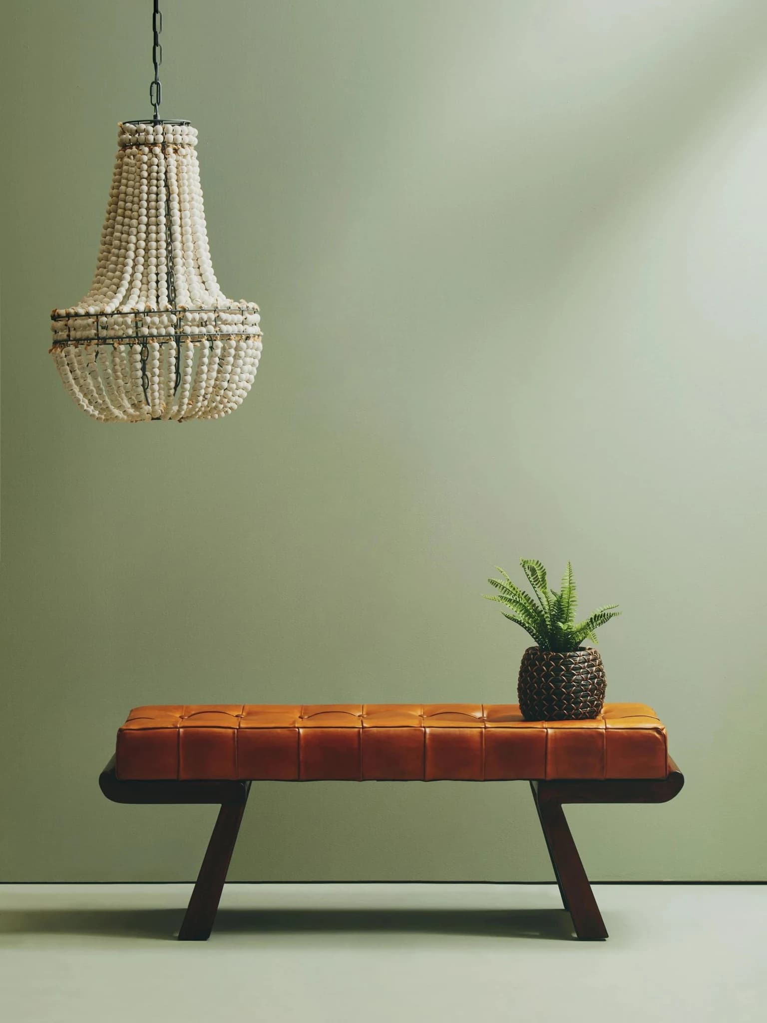 Inca Brown Leather Bench with Cedar Wood Angular Base - Seating, photo 7 of 8