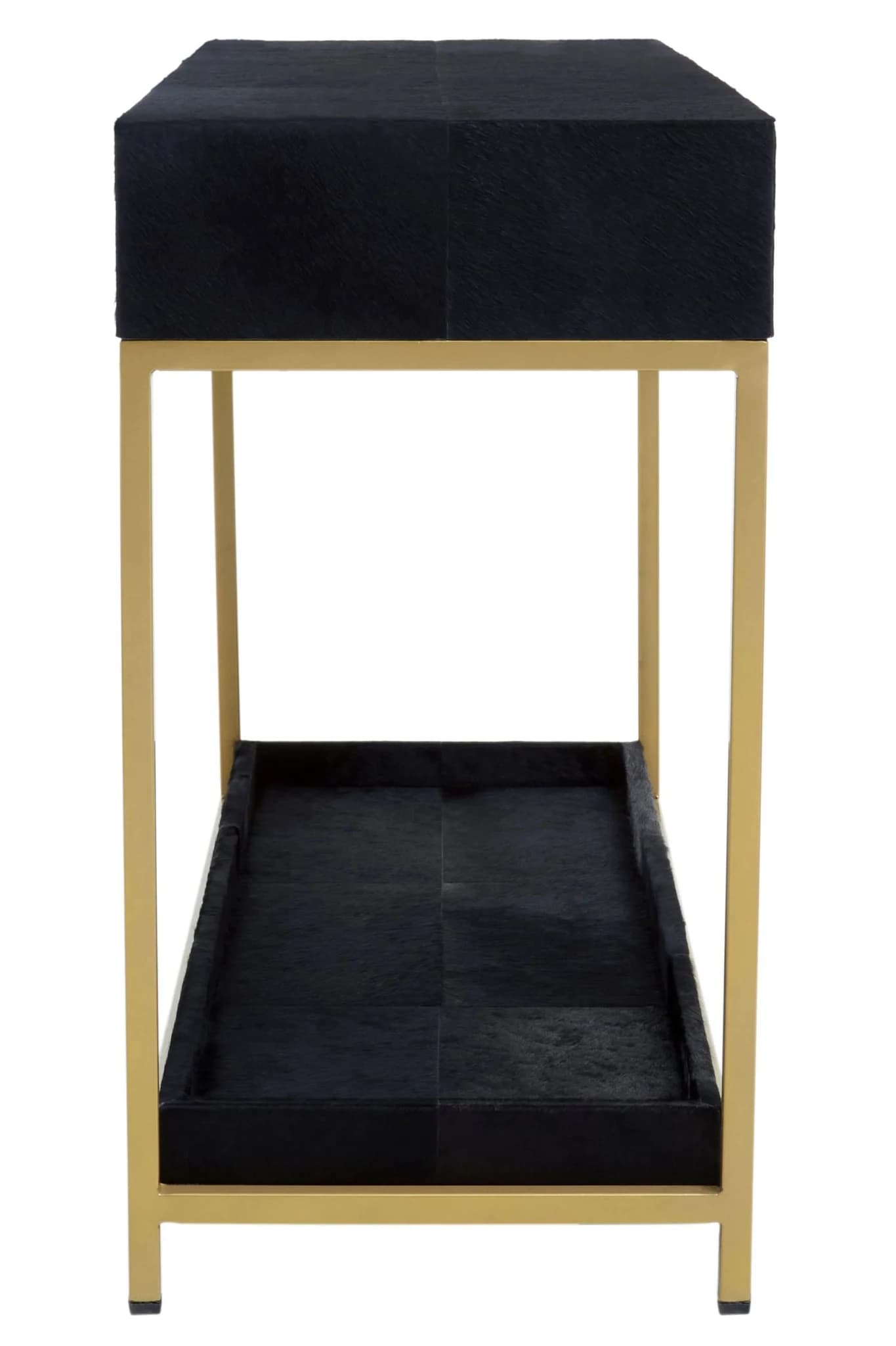 Kensington Townhouse Gold and Black Hair on Leather Two Drawer Console Table - Tables, photo 3 of 8
