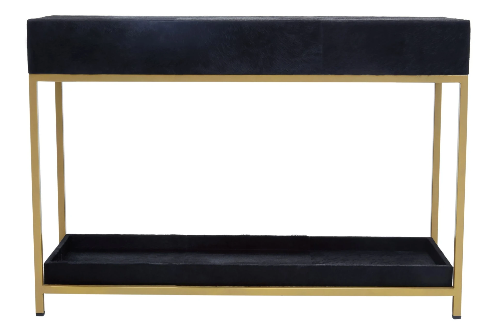 Kensington Townhouse Gold and Black Hair on Leather Two Drawer Console Table - Tables, photo 2 of 8