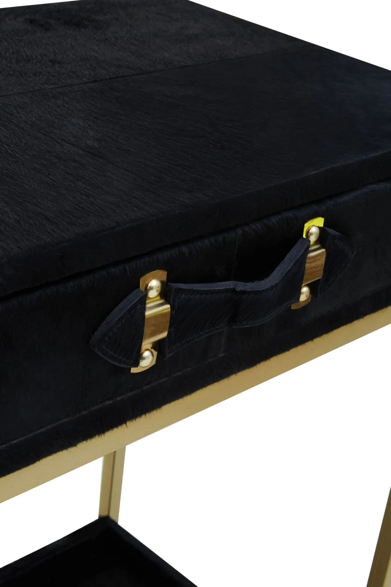 Kensington Townhouse Gold and Black Hair on Leather Two Drawer Console Table - Tables, photo 8 of 8