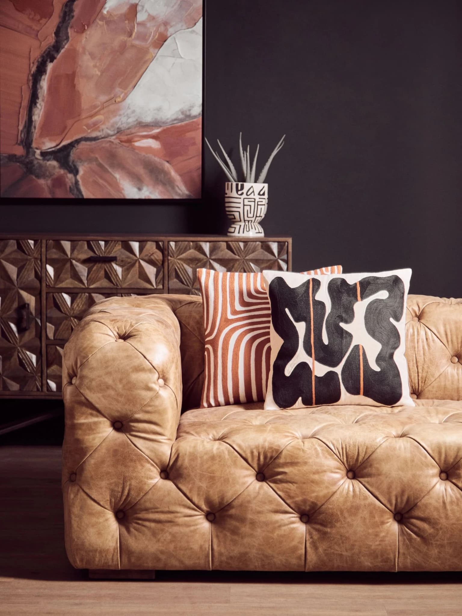 Hoxton Three Seat Brown Leather Modern Chesterfield Sofa - Seating, photo 8 of 8