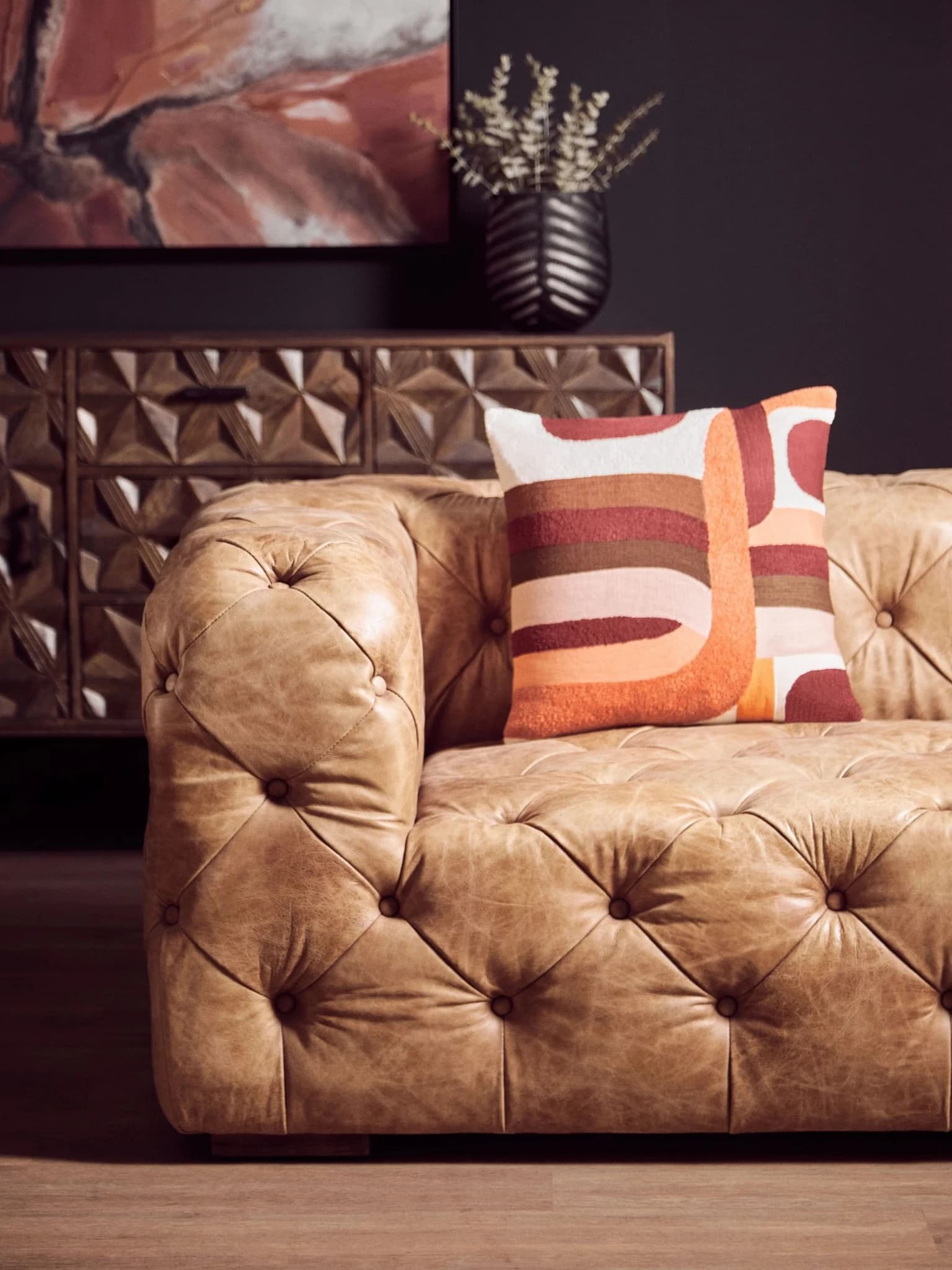 Hoxton Three Seat Brown Leather Modern Chesterfield Sofa - Seating, photo 3 of 8