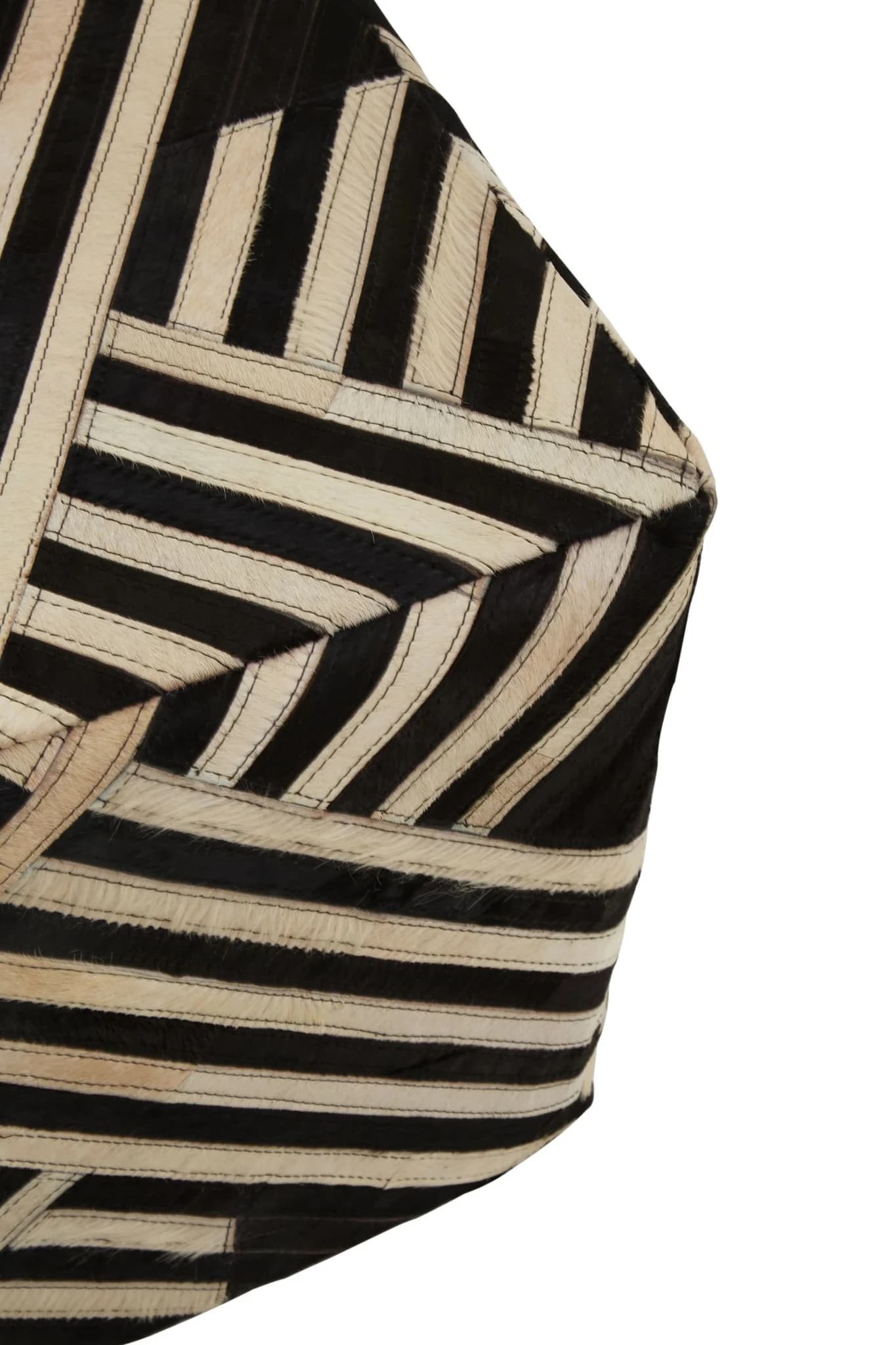 Bosie Safira Black And White Stripe Hair on Leather Pouffe - Decorative, photo 7 of 7