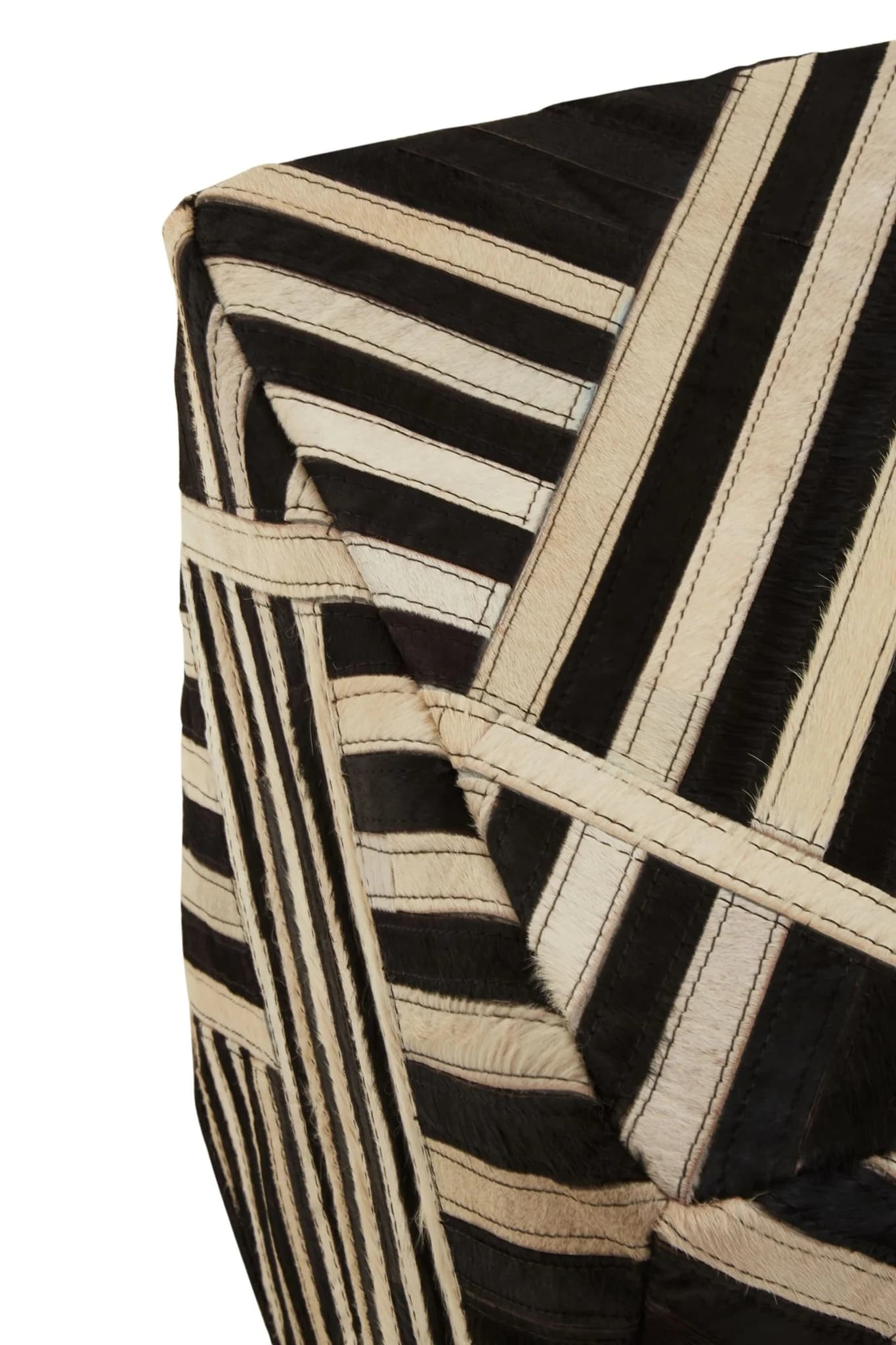 Bosie Safira Black And White Stripe Hair on Leather Pouffe - Decorative, photo 6 of 7