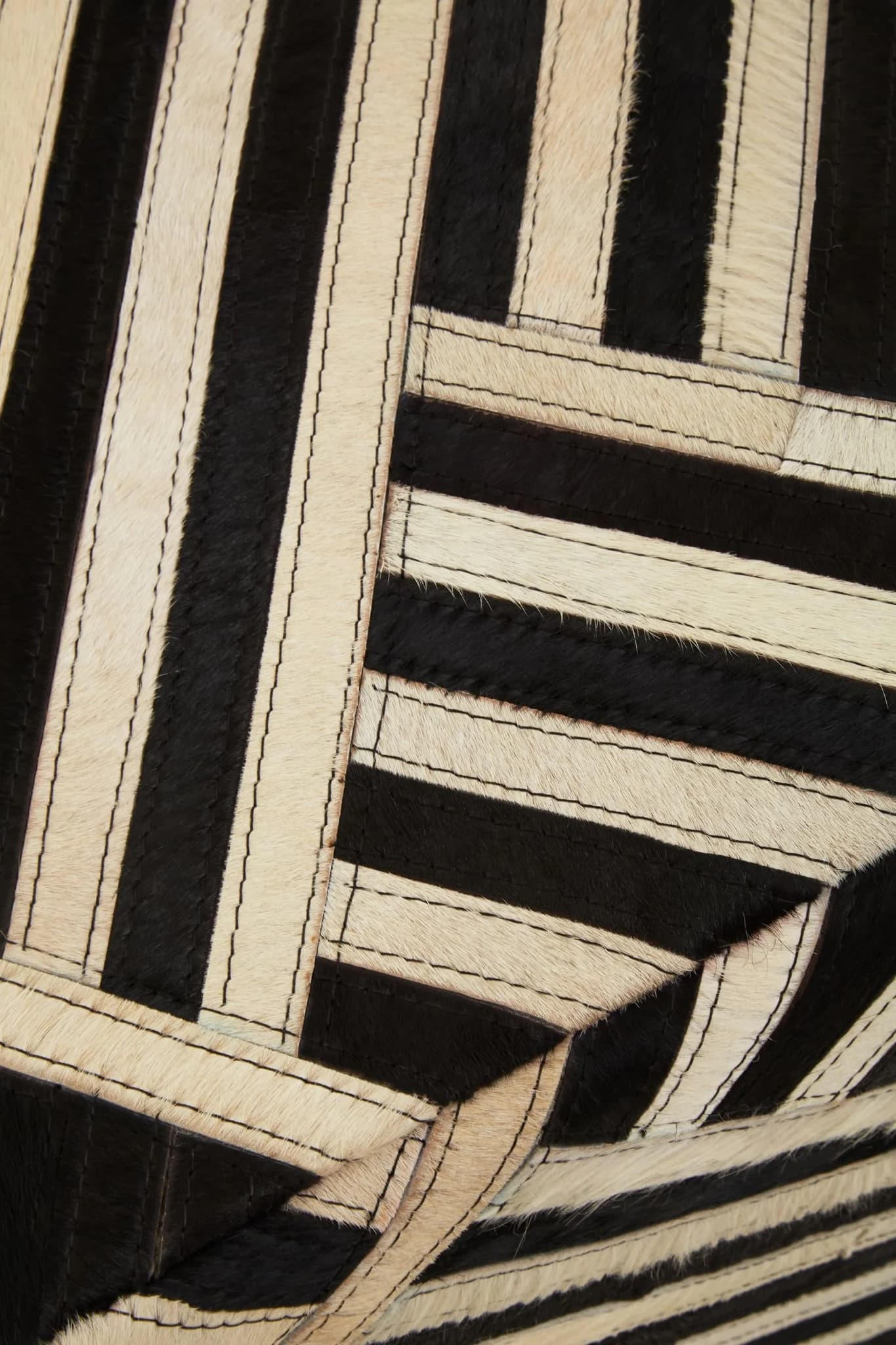 Bosie Safira Black And White Stripe Hair on Leather Pouffe - Decorative, photo 5 of 7