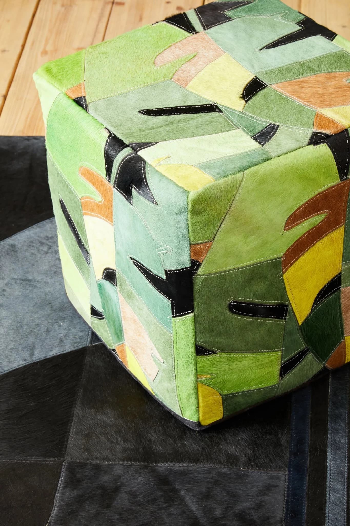 Safira Botanical Leather Pouffe - Decorative, photo 2 of 7