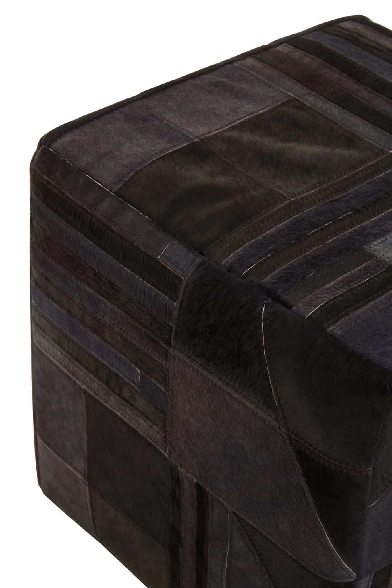 Bosie Safira Black And Grey Deco Hair on Leather Pouffe - Decorative, photo 6 of 6