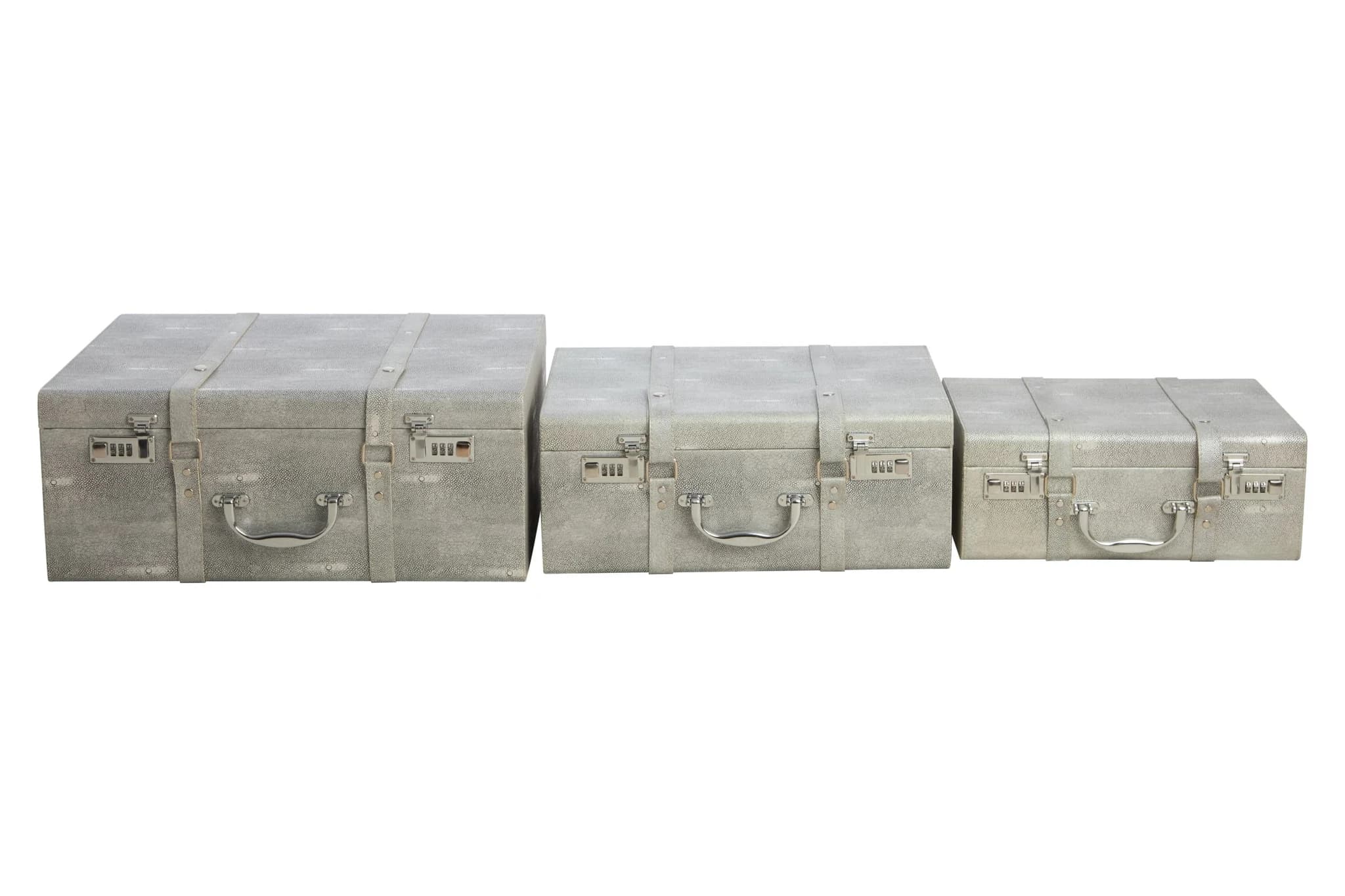 Cardona Set Of Three Grey Shagreen Effect Storage Trunks - Bookcases & shelving, photo 3 of 8