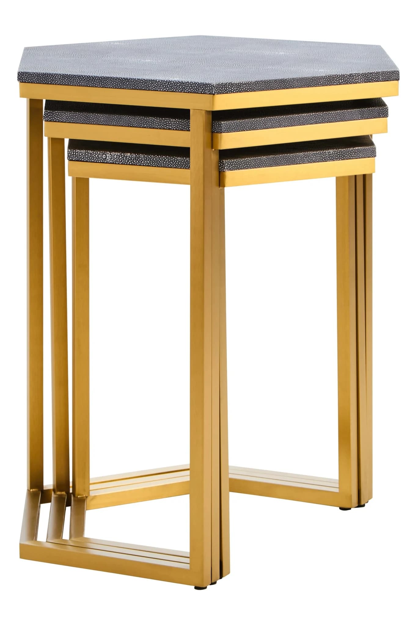Cardona Nest of Three Hexagonal Blue Shagreen Effect Tables - Tables, photo 2 of 8