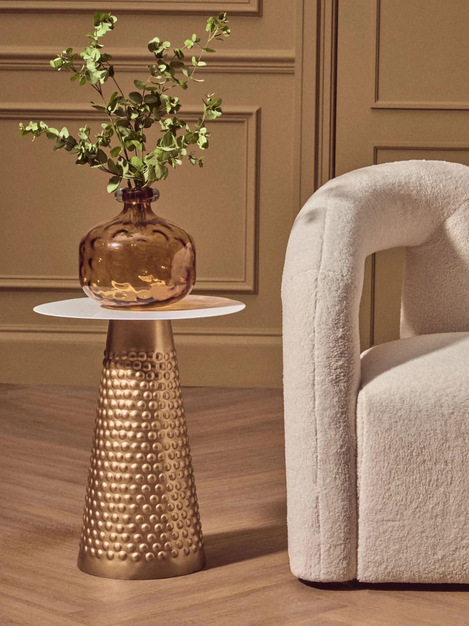 Amira White Top Gold Base Side Table - Tables, photo 6 of 8