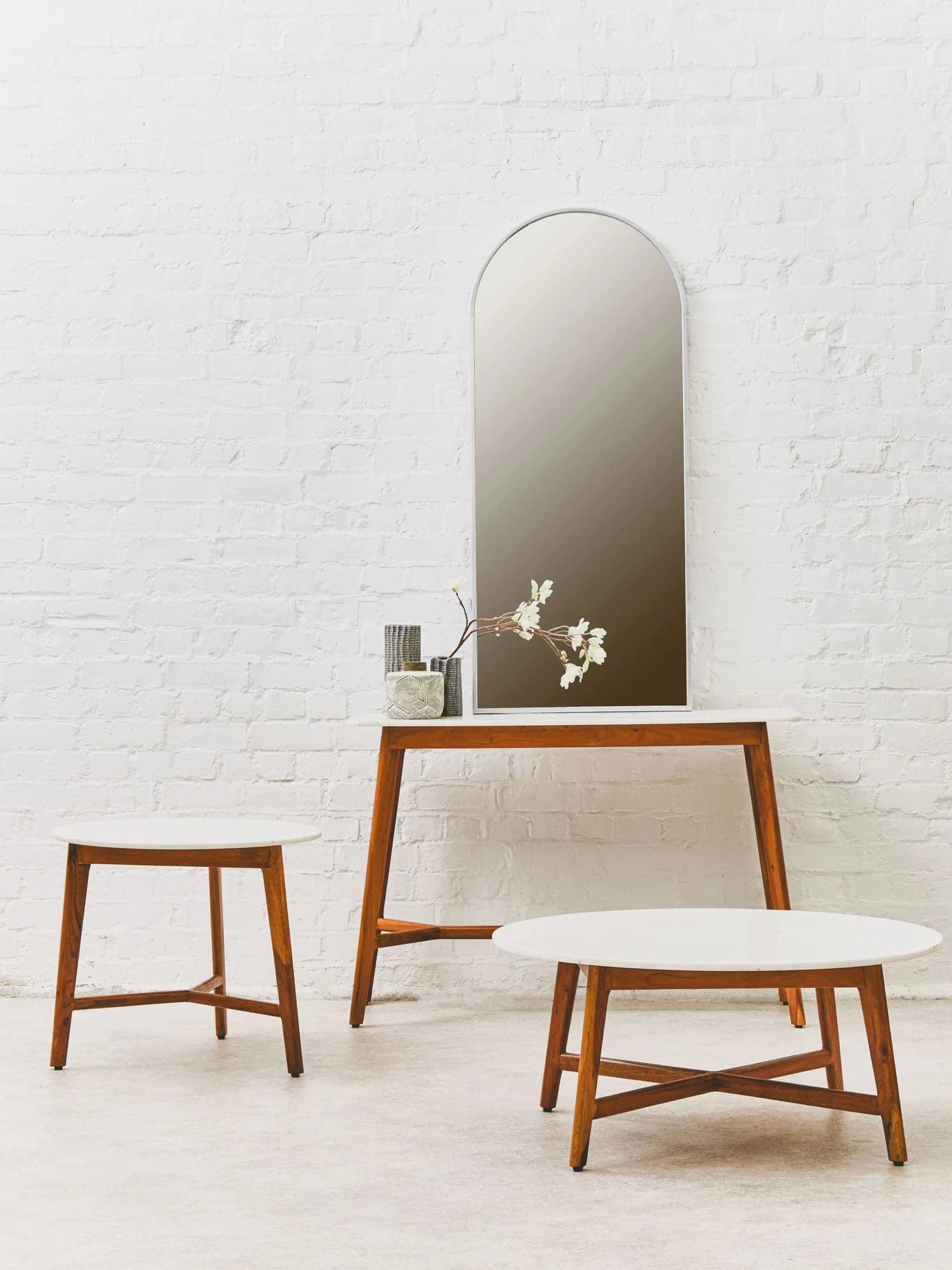 Myan Acacia Wood and White Marble Console Table - Tables, photo 7 of 8