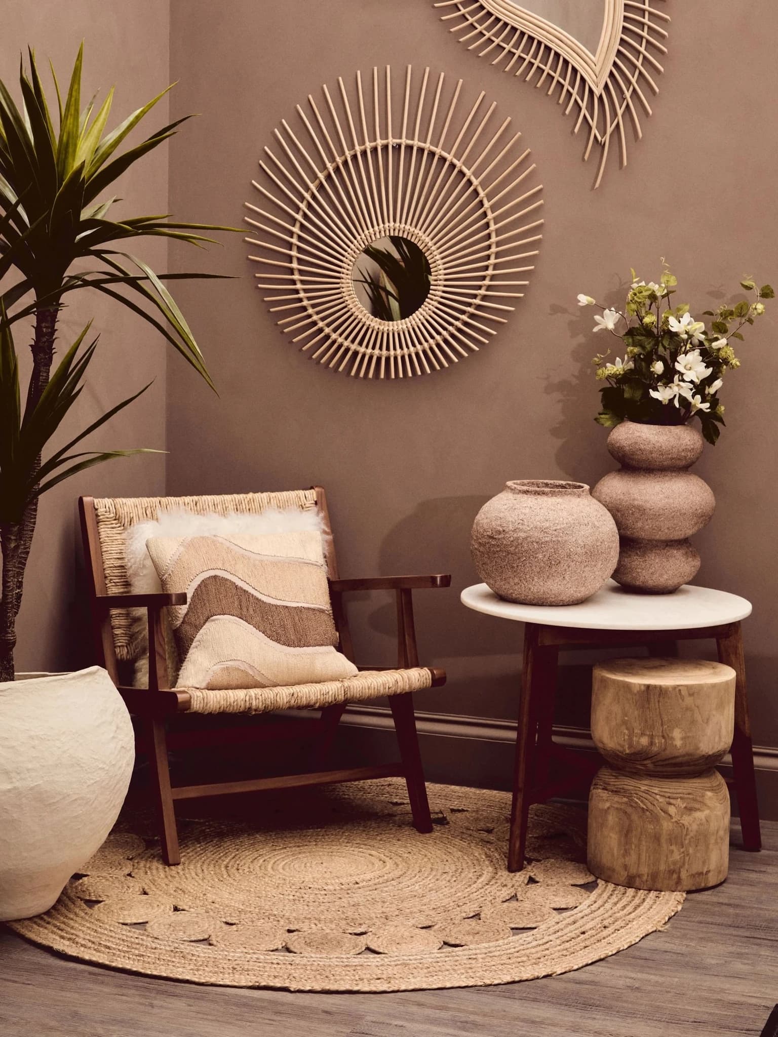 Myan Acacia Wood and White Marble Round Side Table - Tables, photo 2 of 8