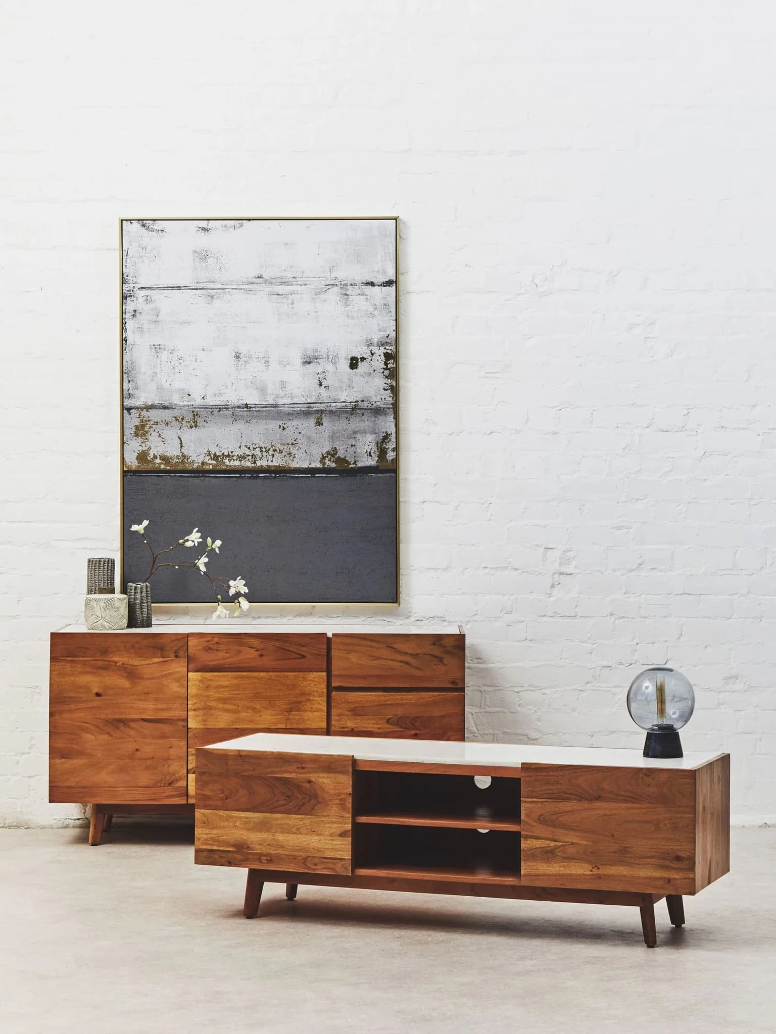 Myan Acacia Wood and White Marble Media Unit - Bookcases & shelving, photo 6 of 8