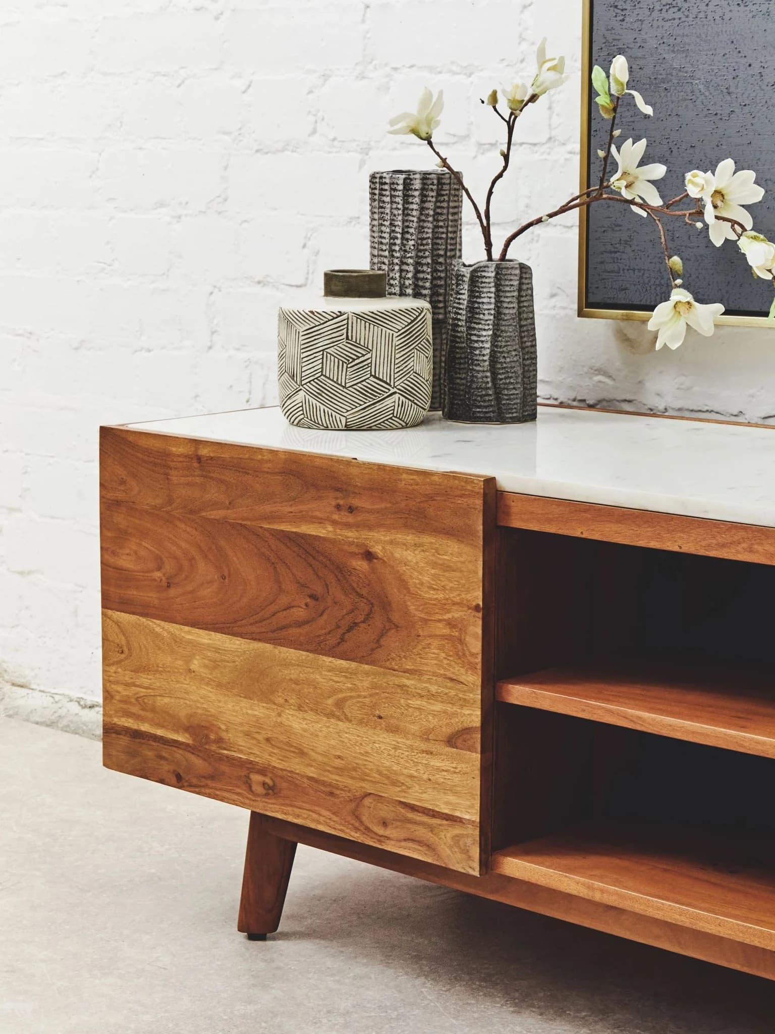 Myan Acacia Wood and White Marble Media Unit - Bookcases & shelving, photo 4 of 8