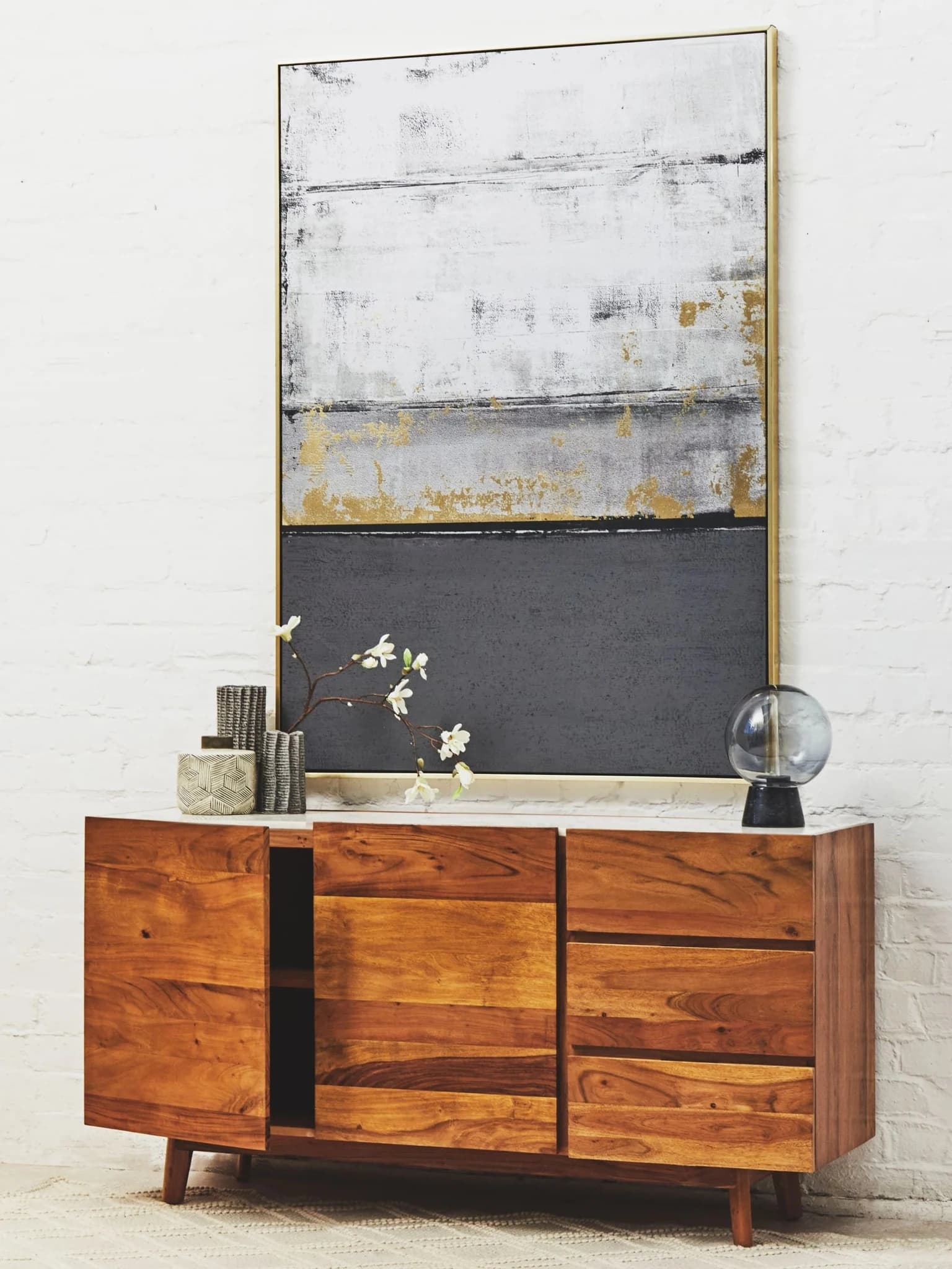 Myan Acacia Wood and White Marble Sideboard - Bookcases & shelving, photo 7 of 8
