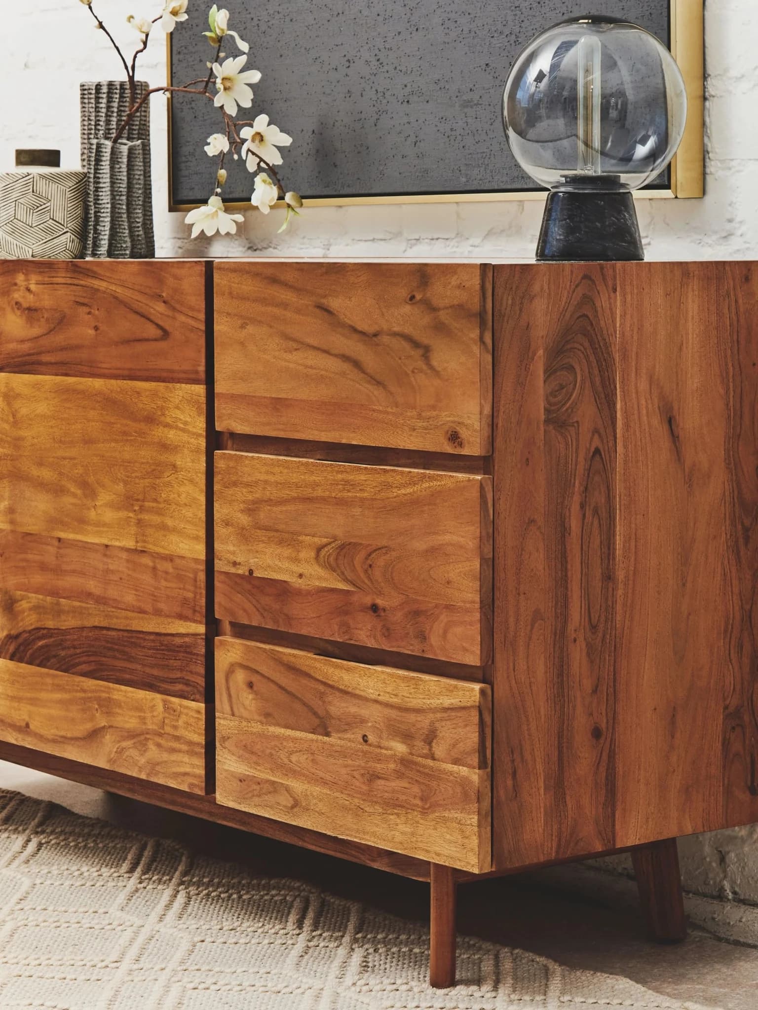 Myan Acacia Wood and White Marble Sideboard - Bookcases & shelving, photo 5 of 8