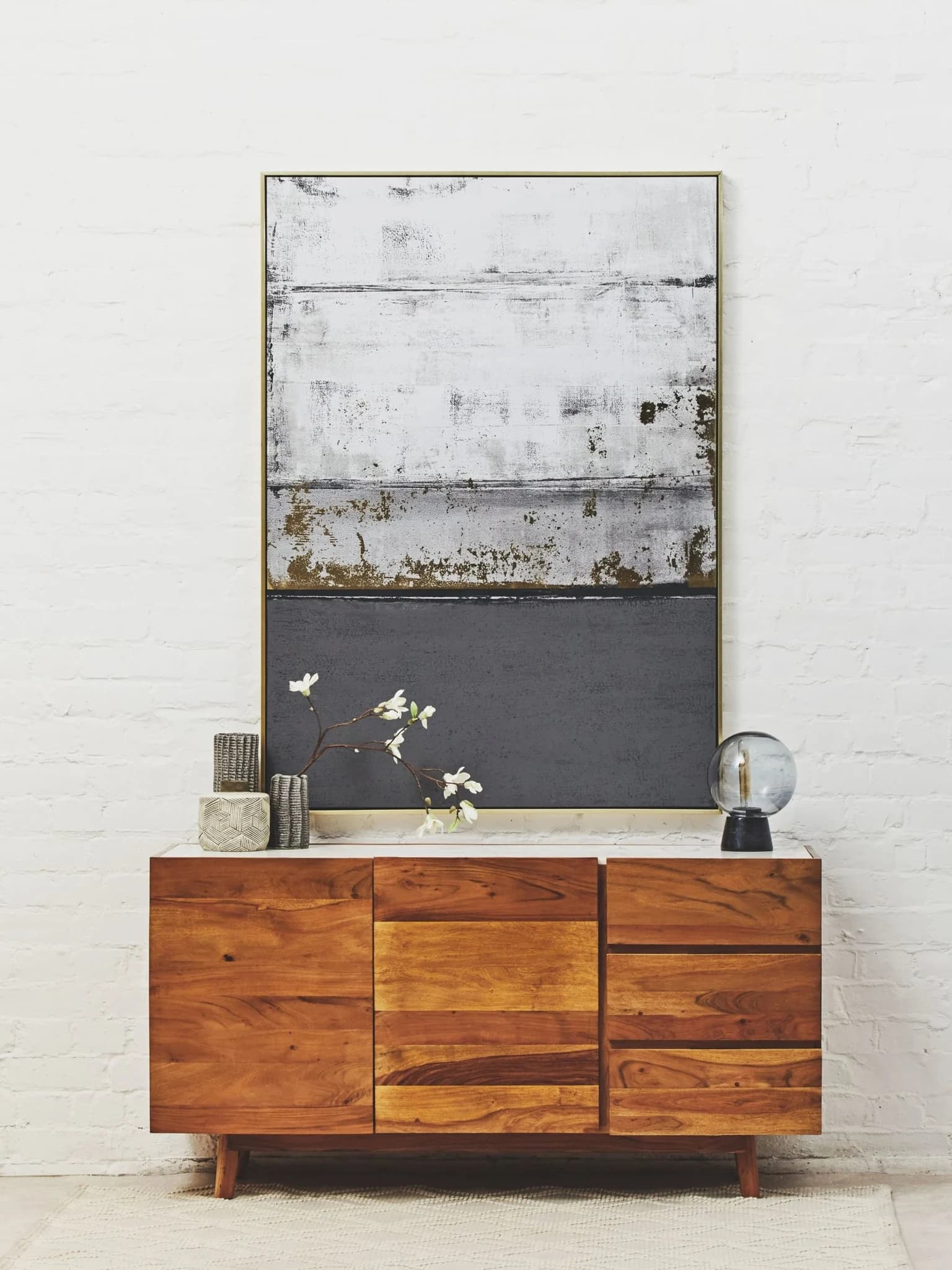 Myan Acacia Wood and White Marble Sideboard - Bookcases & shelving, photo 2 of 8