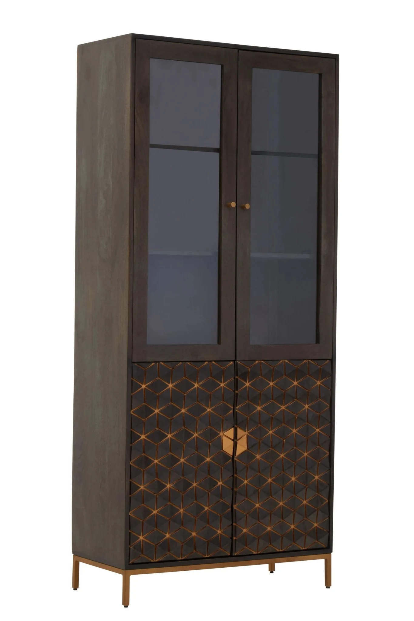 Patna Grey Finish Mango Wood Tall Cabinet - Bookcases & shelving, photo 5 of 8