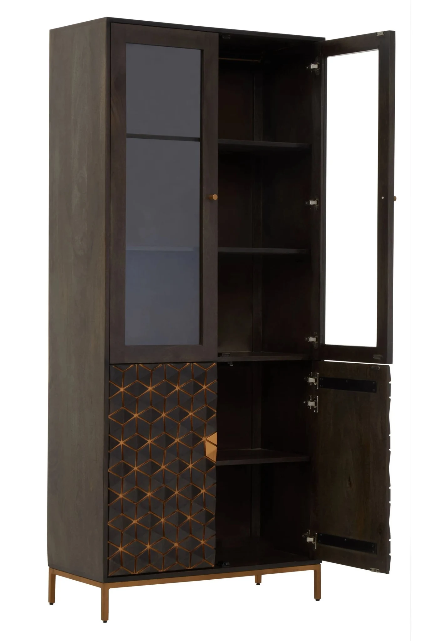 Patna Grey Finish Mango Wood Tall Cabinet - Bookcases & shelving, photo 4 of 8