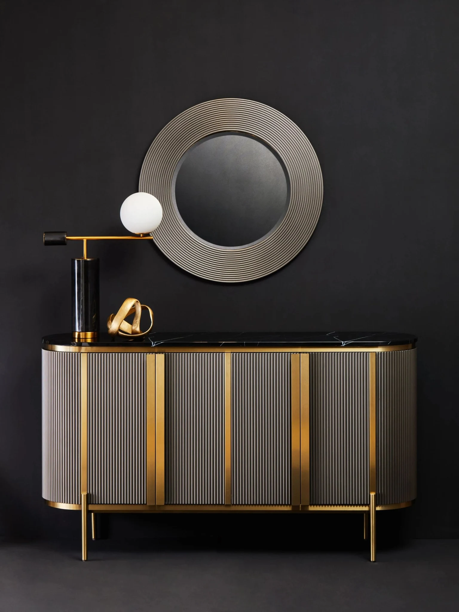 Dervio Grey Four Door Sideboard with Black Marble Top - Bookcases & shelving, photo 6 of 8