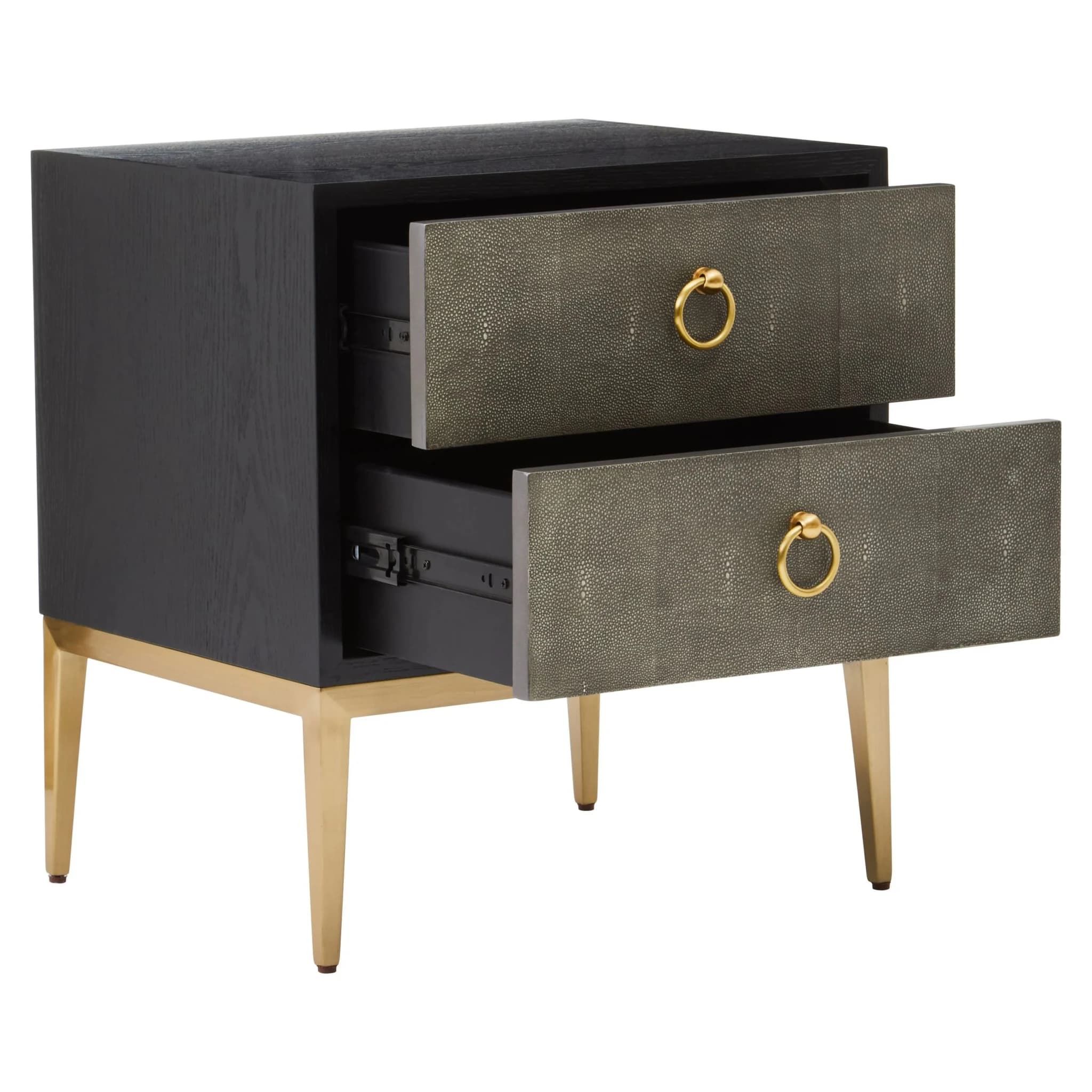 Deruta Grey Shagreen Effect Two Drawer Side Table - Tables, photo 8 of 8