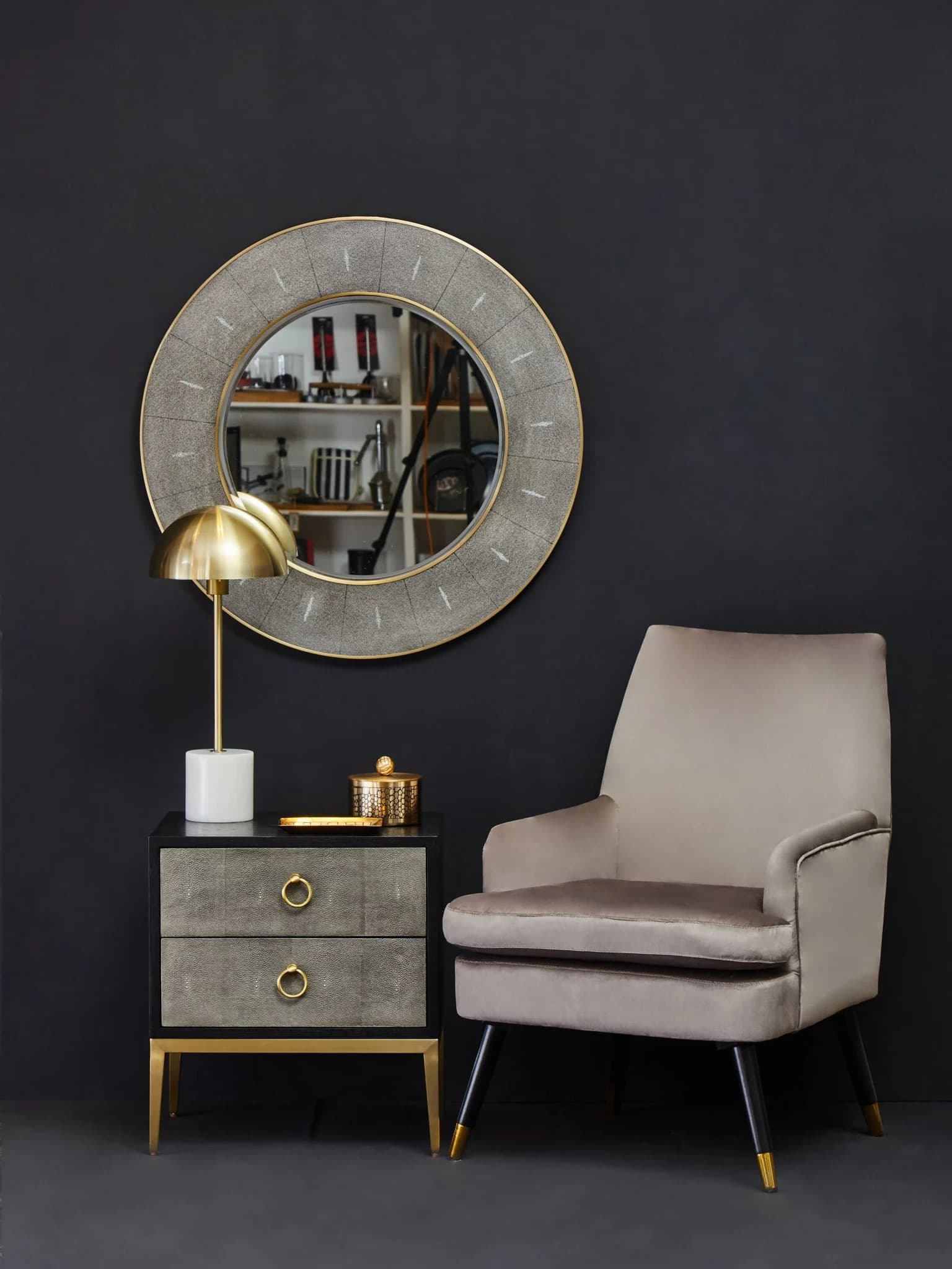Deruta Grey Shagreen Effect Two Drawer Side Table - Tables, photo 5 of 8