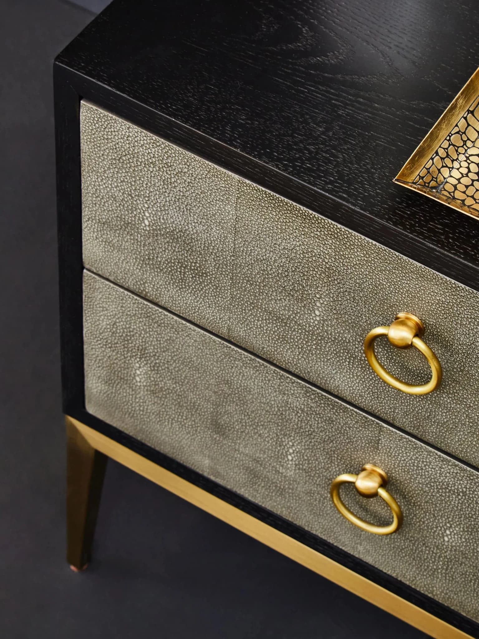 Deruta Grey Shagreen Effect Two Drawer Side Table - Tables, photo 4 of 8