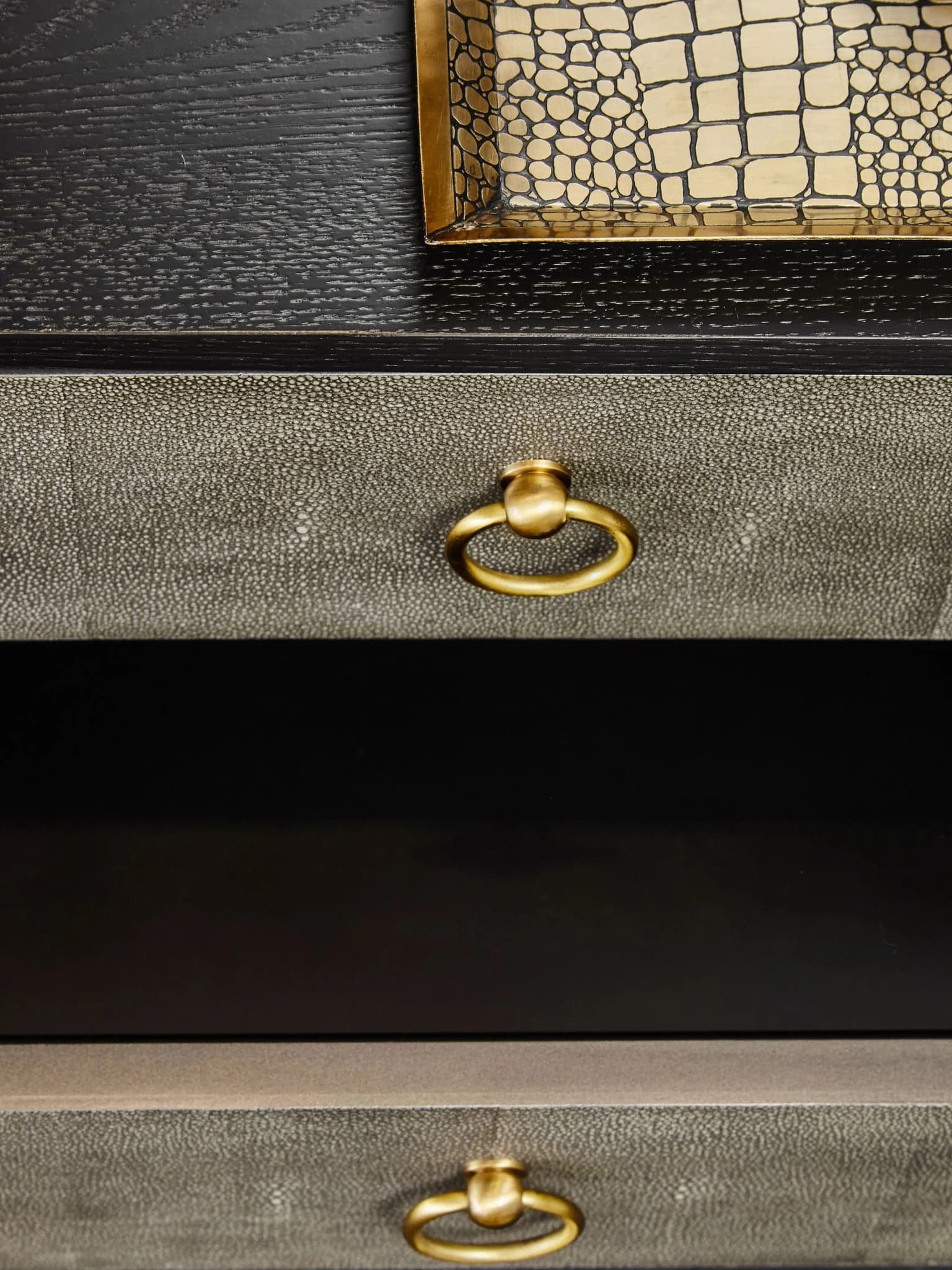 Deruta Grey Shagreen Effect Two Drawer Side Table - Tables, photo 3 of 8