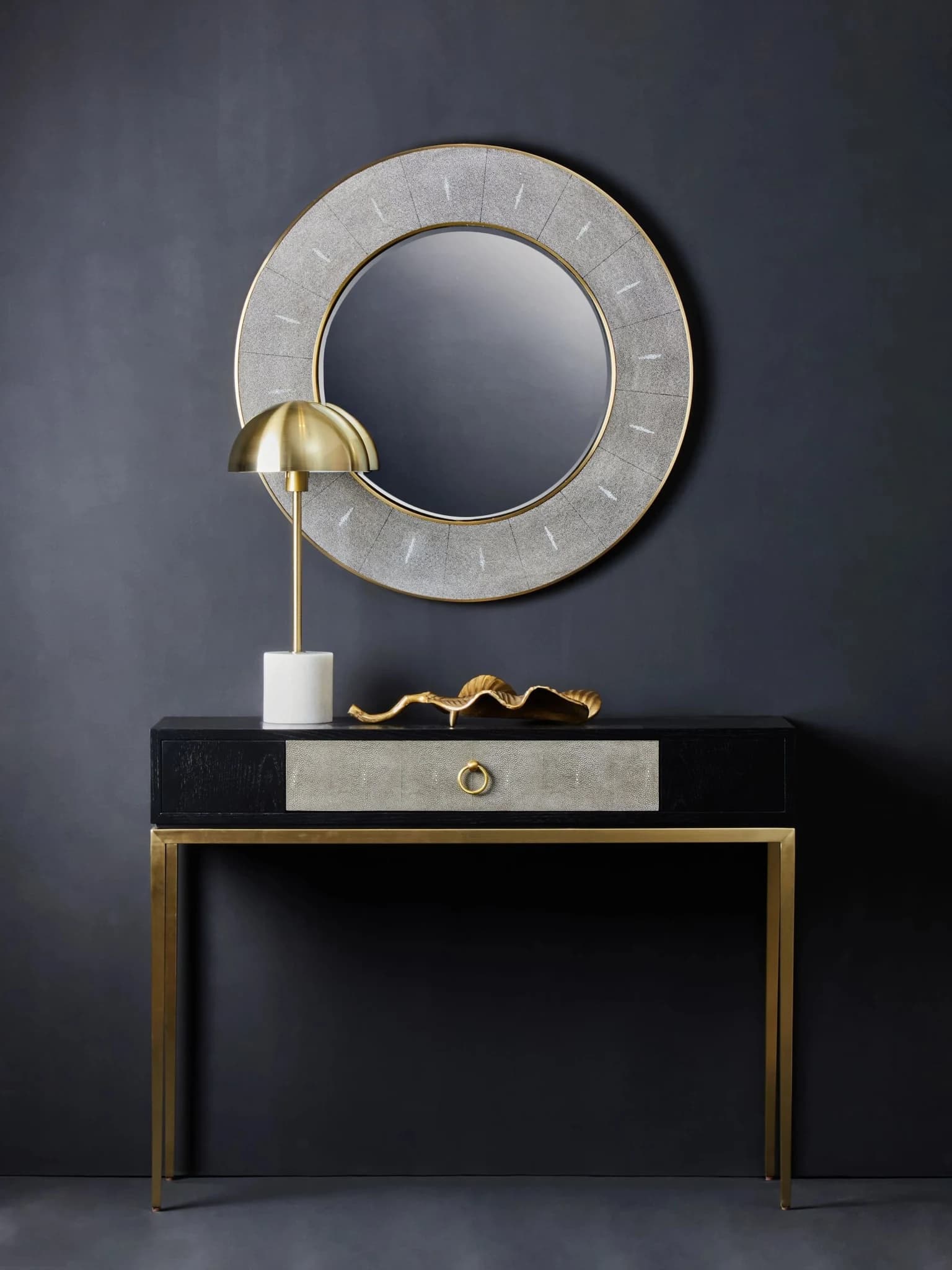 Deruta Grey Shagreen Effect One Drawer Console Table - Tables, photo 6 of 8