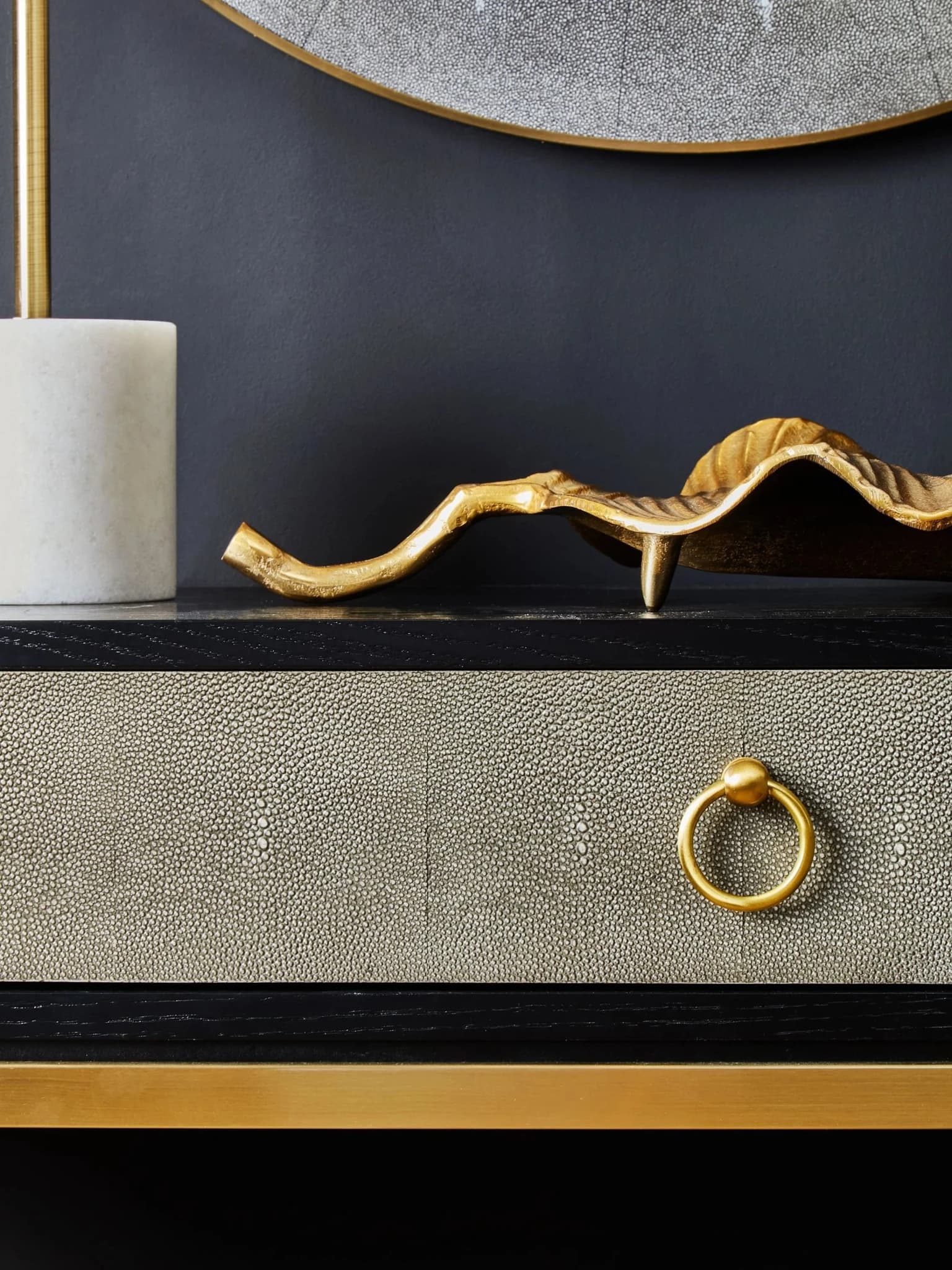 Deruta Grey Shagreen Effect One Drawer Console Table - Tables, photo 5 of 8
