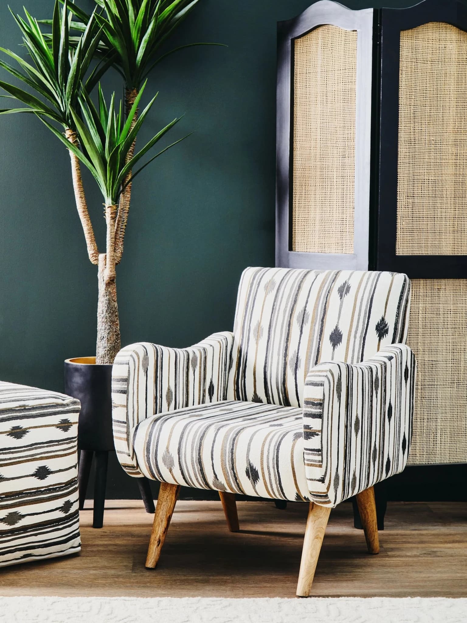 Cefena Black and White Ikat Design Accent Chair - Seating, photo 4 of 8