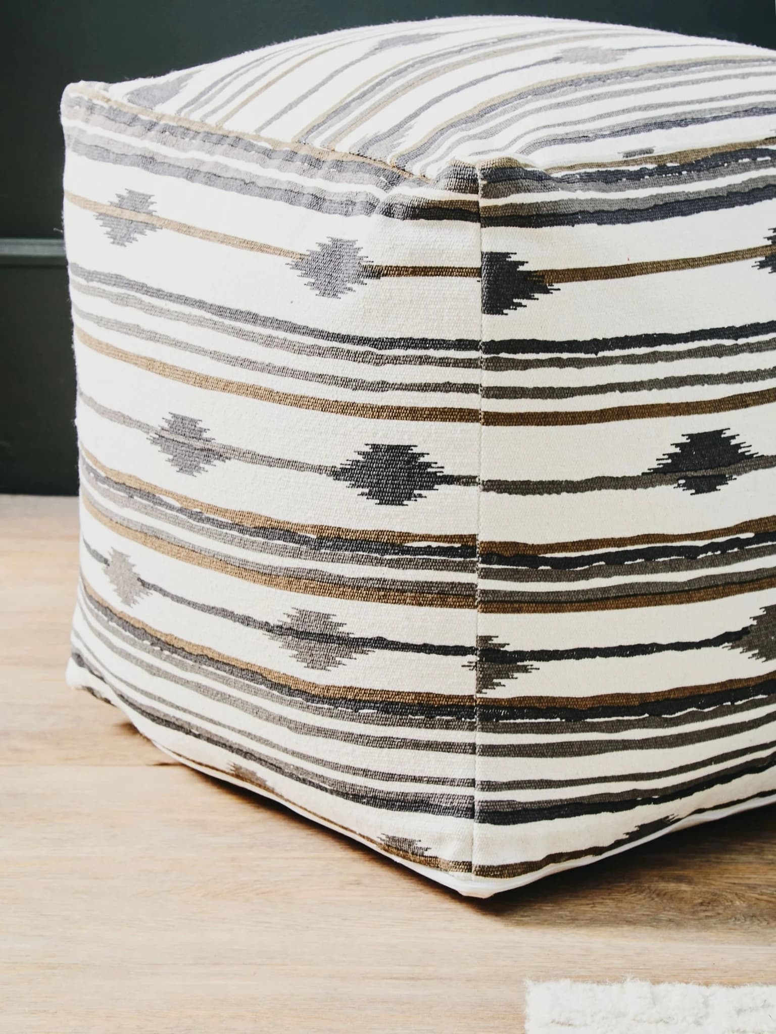 Cefena Black and White Ikat Square Pouffe - Decorative, photo 3 of 8