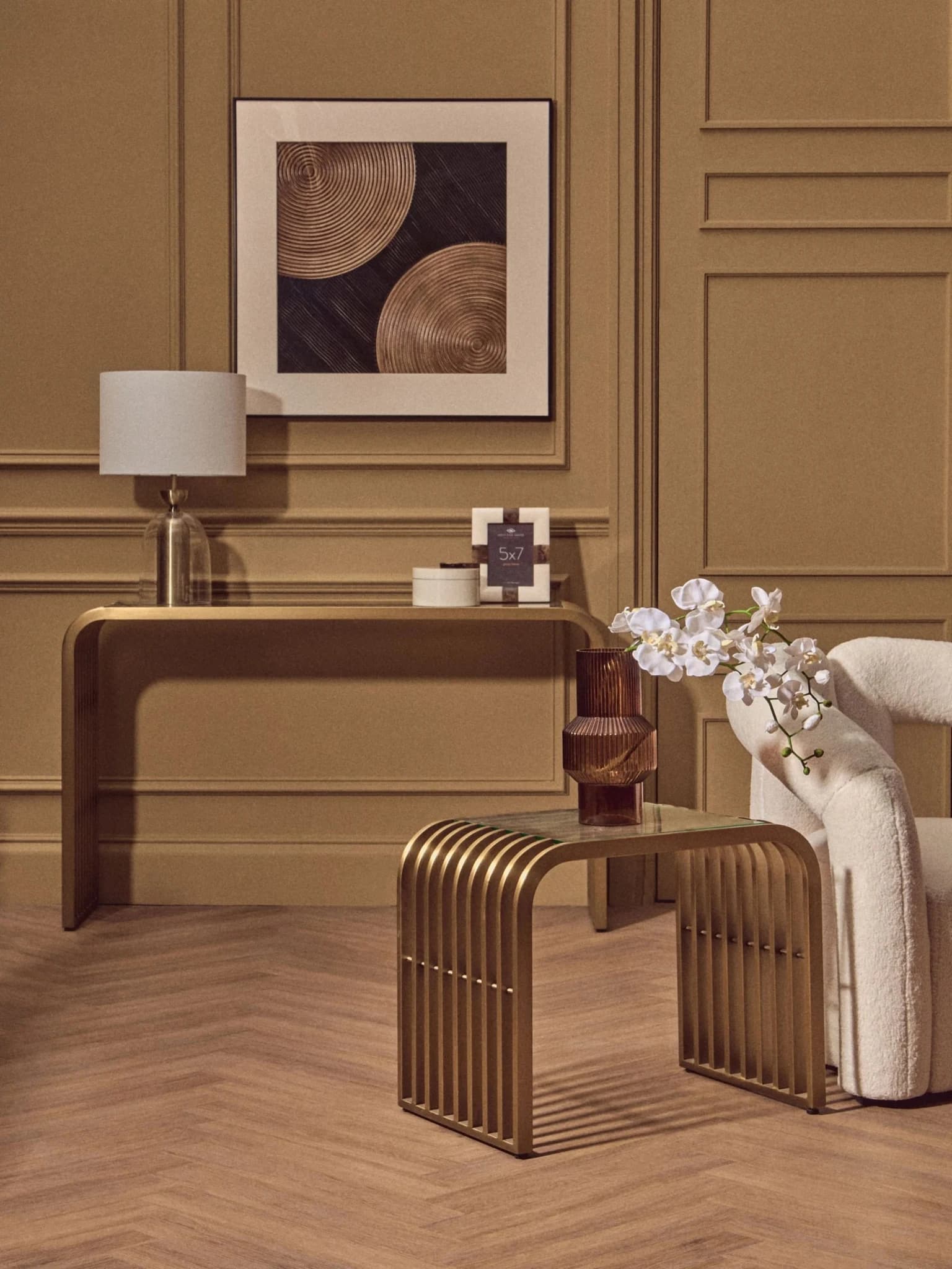 Vogue Matte Gold Slatted Console Table - Tables, photo 5 of 8