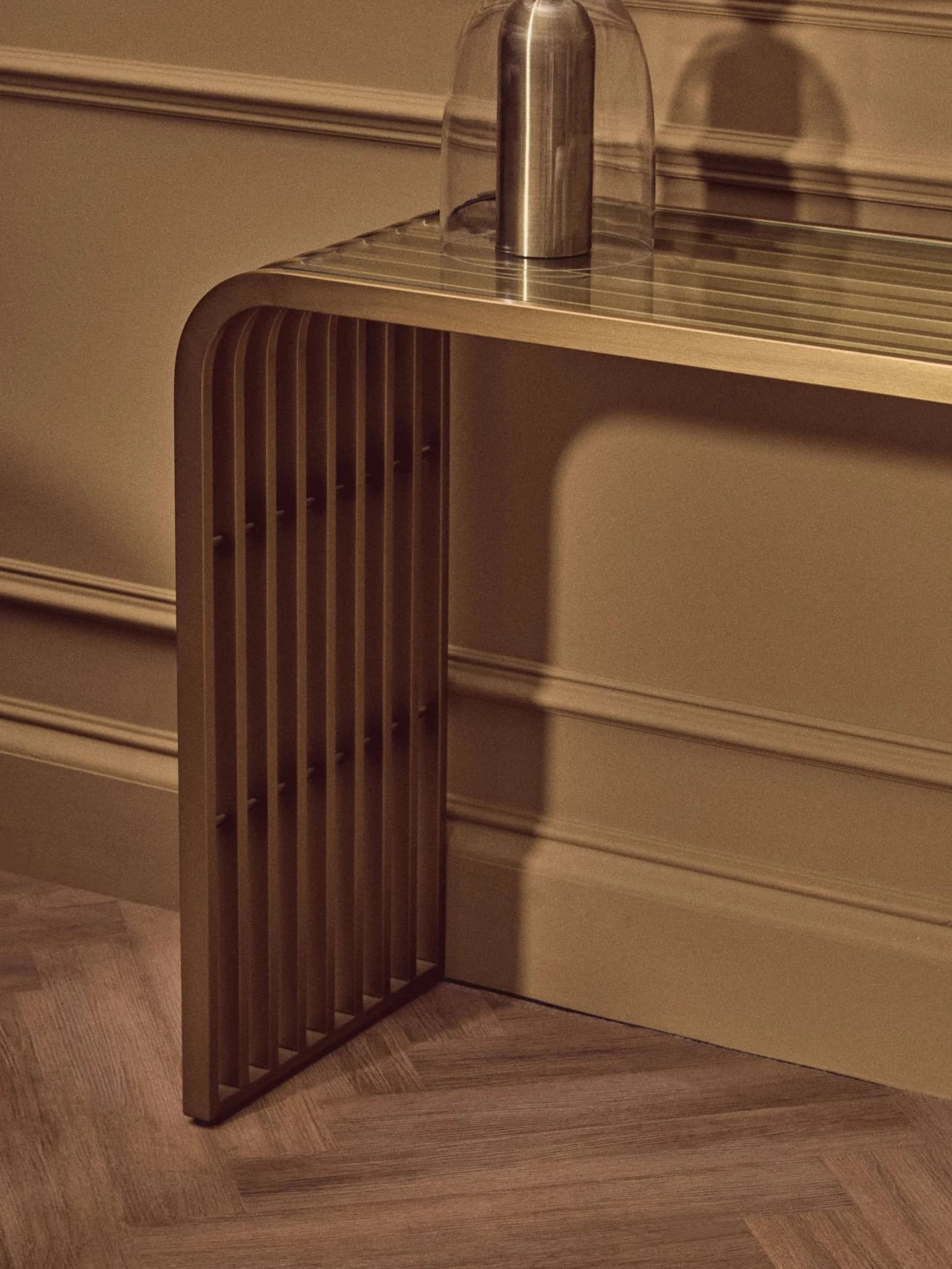 Vogue Matte Gold Slatted Console Table - Tables, photo 3 of 8