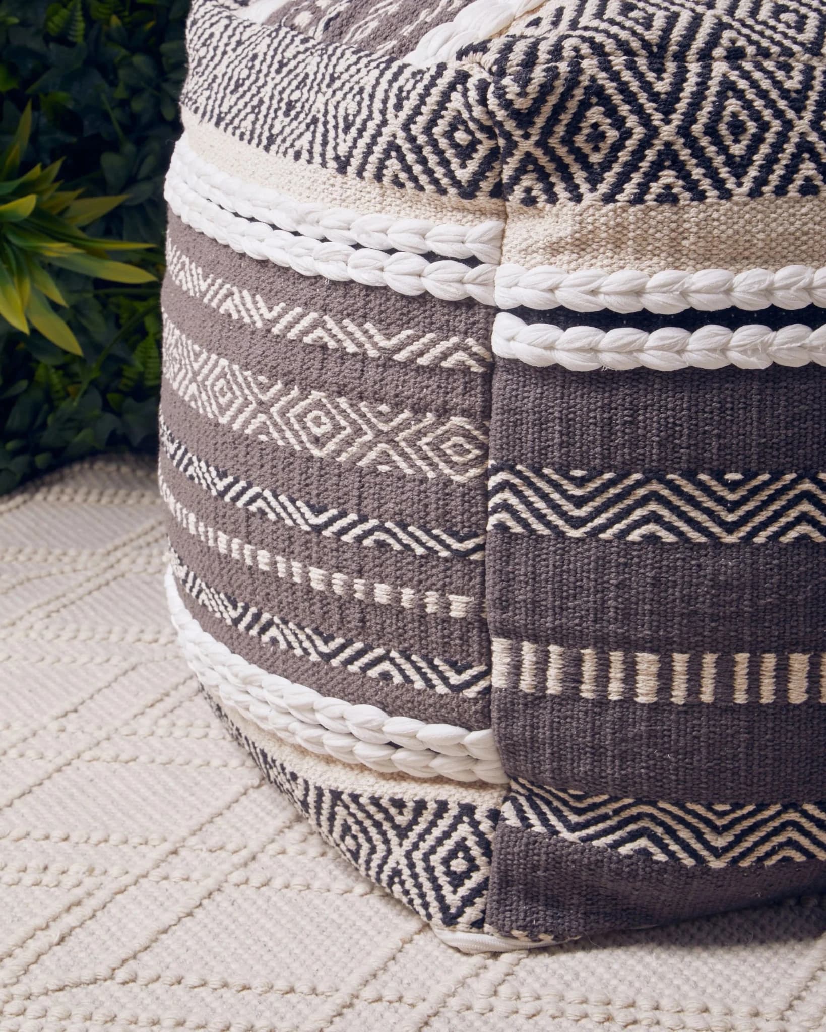 Cefena Grey And White Textured Pouffe - Decorative, photo 2 of 7