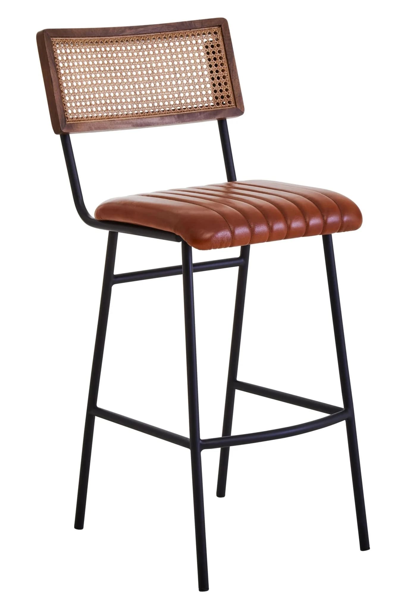 Buffalo Tan Leather and Rattan Bar Chair - Seating, photo 4 of 8