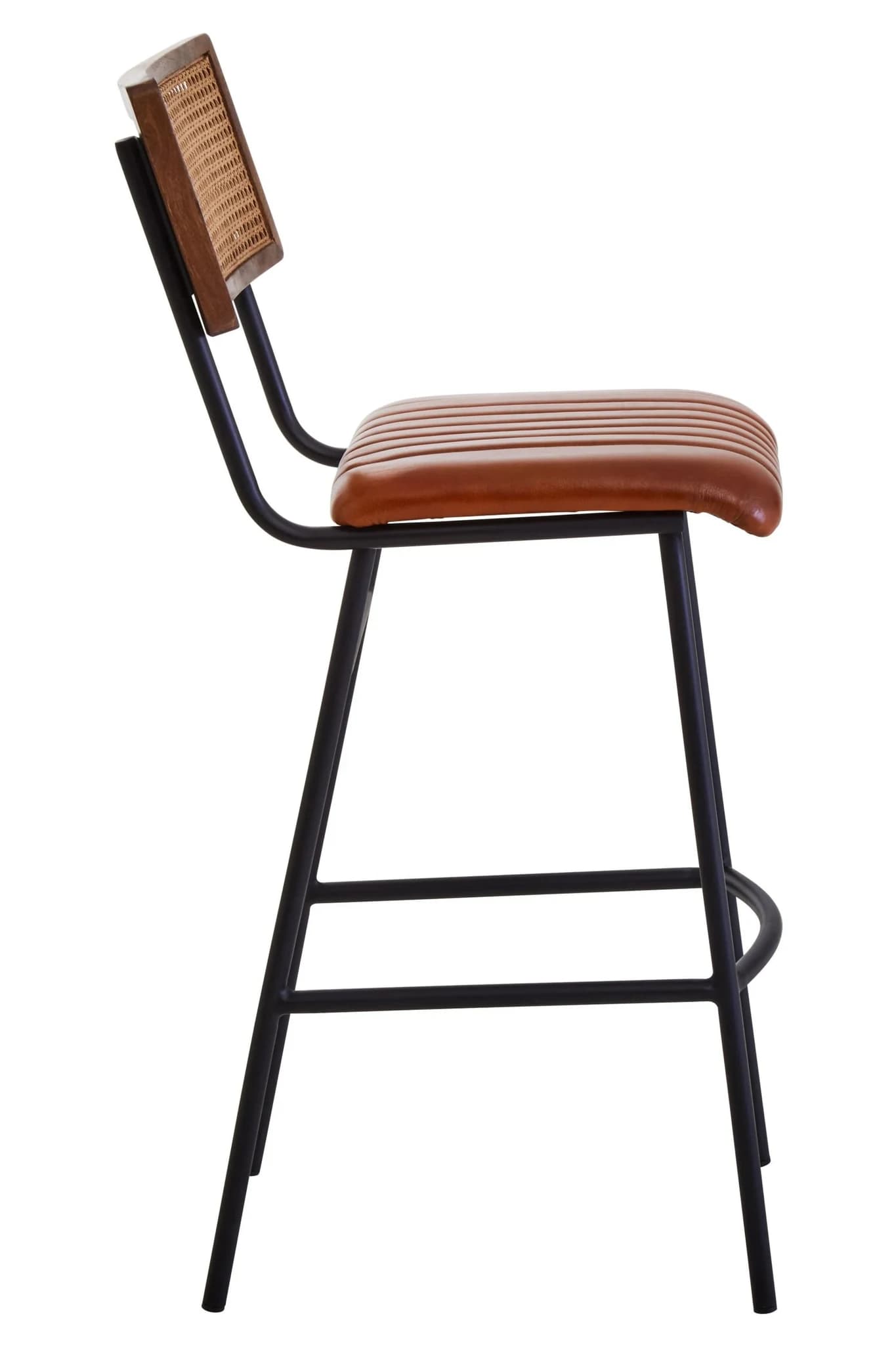 Buffalo Tan Leather and Rattan Bar Chair - Seating, photo 3 of 8
