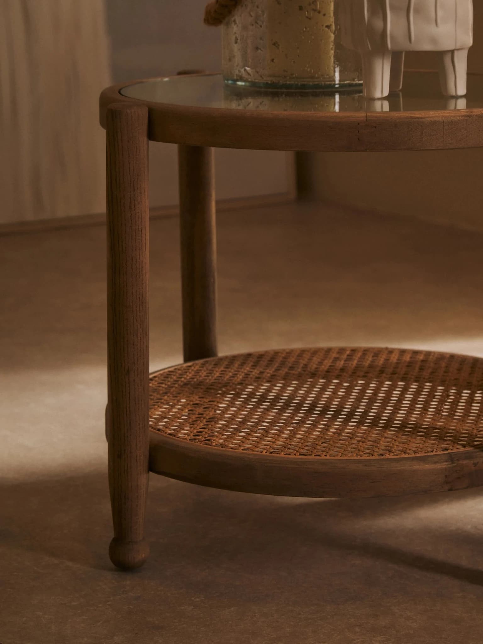 Cebu Natural Cane and Grey Wash Elm Wood Side Table - Tables, photo 4 of 8