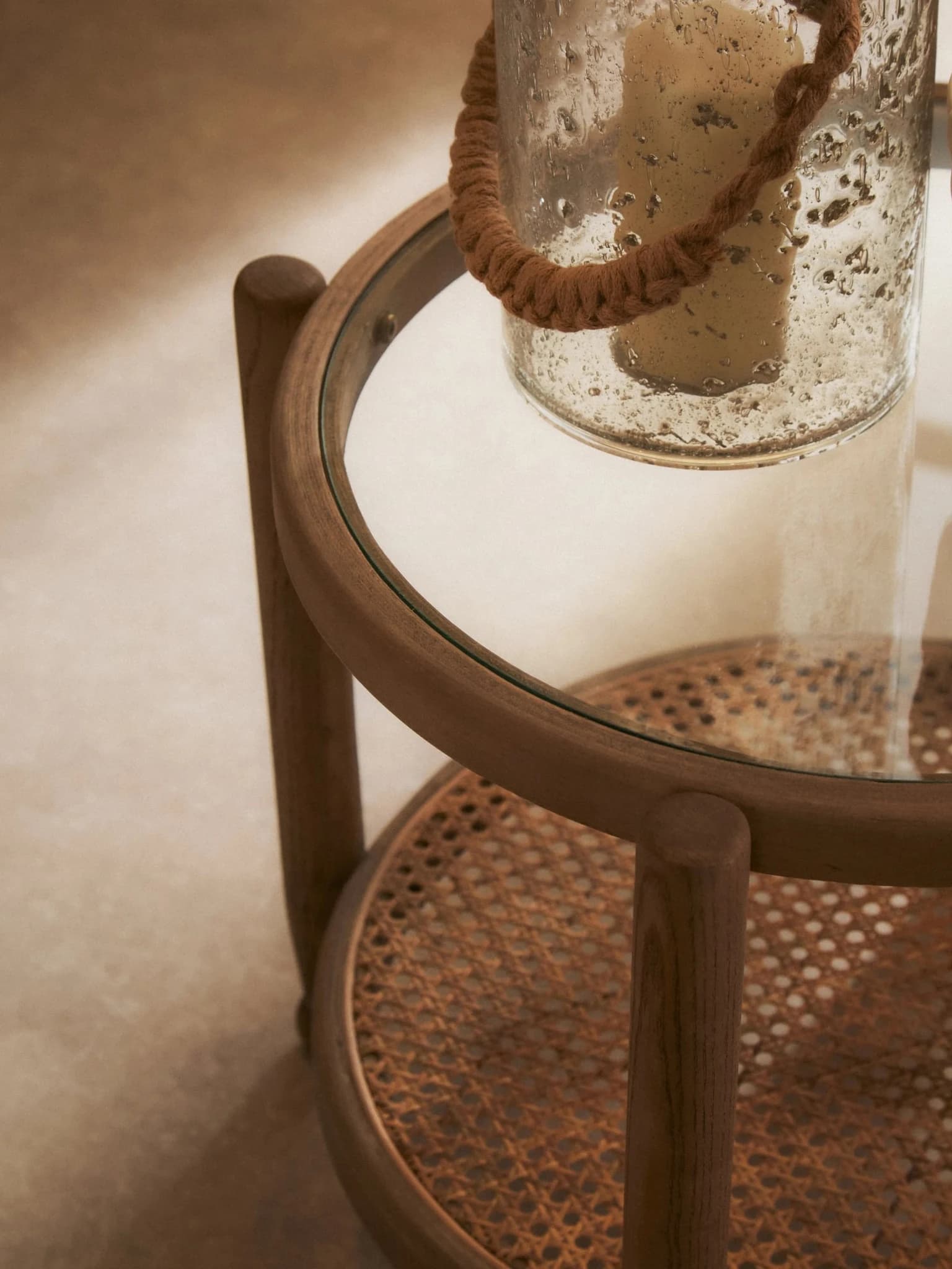 Cebu Natural Cane and Grey Wash Elm Wood Side Table - Tables, photo 3 of 8